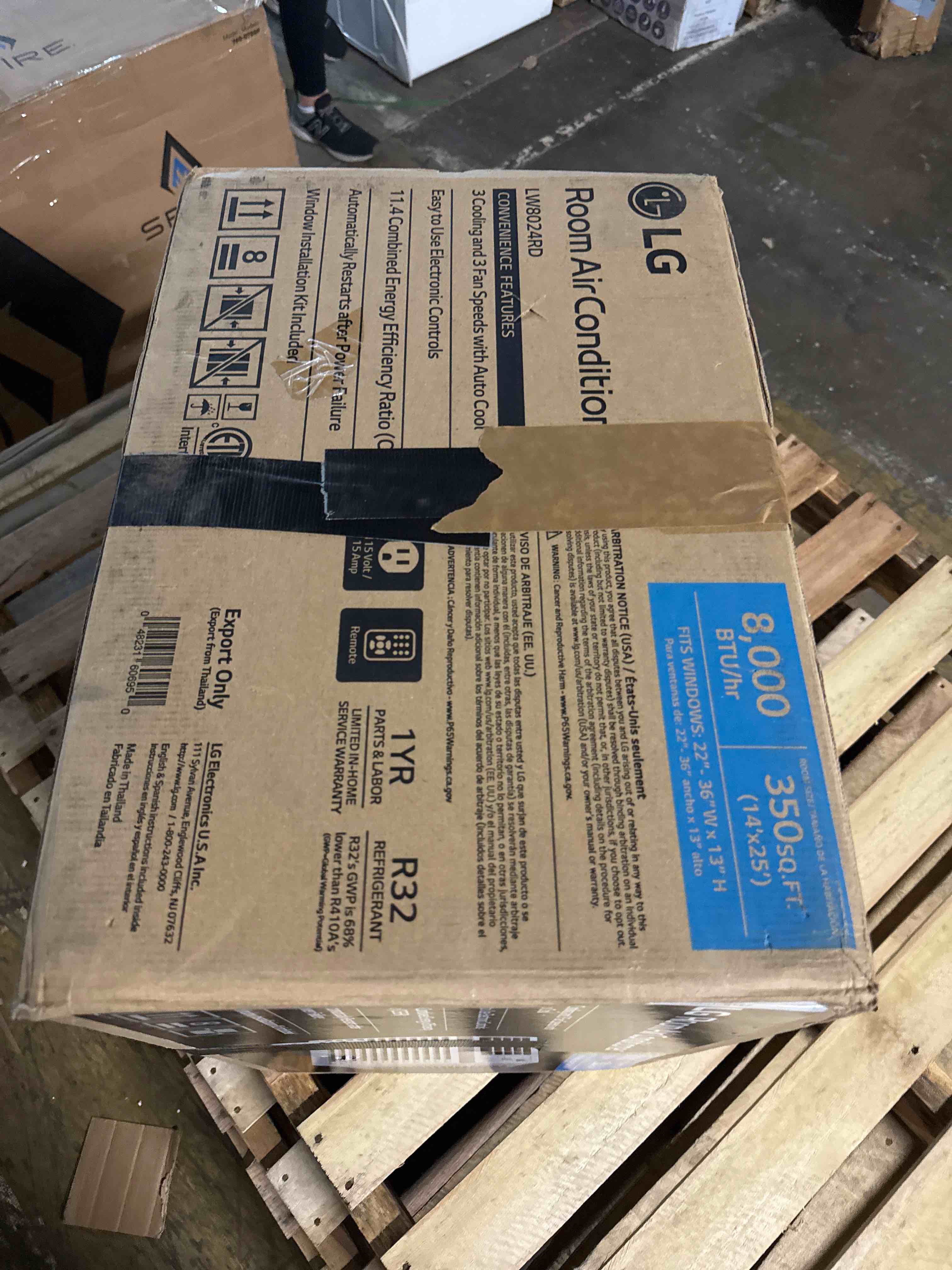 Condition photo showing Good Condition for lg 8,000 window air conditioner, 115v, 350 sq.ft. (14' x 25' room size), quiet operation, electronic control with remote, 3 cooling & fan speeds, auto restart, 8000 btu, white