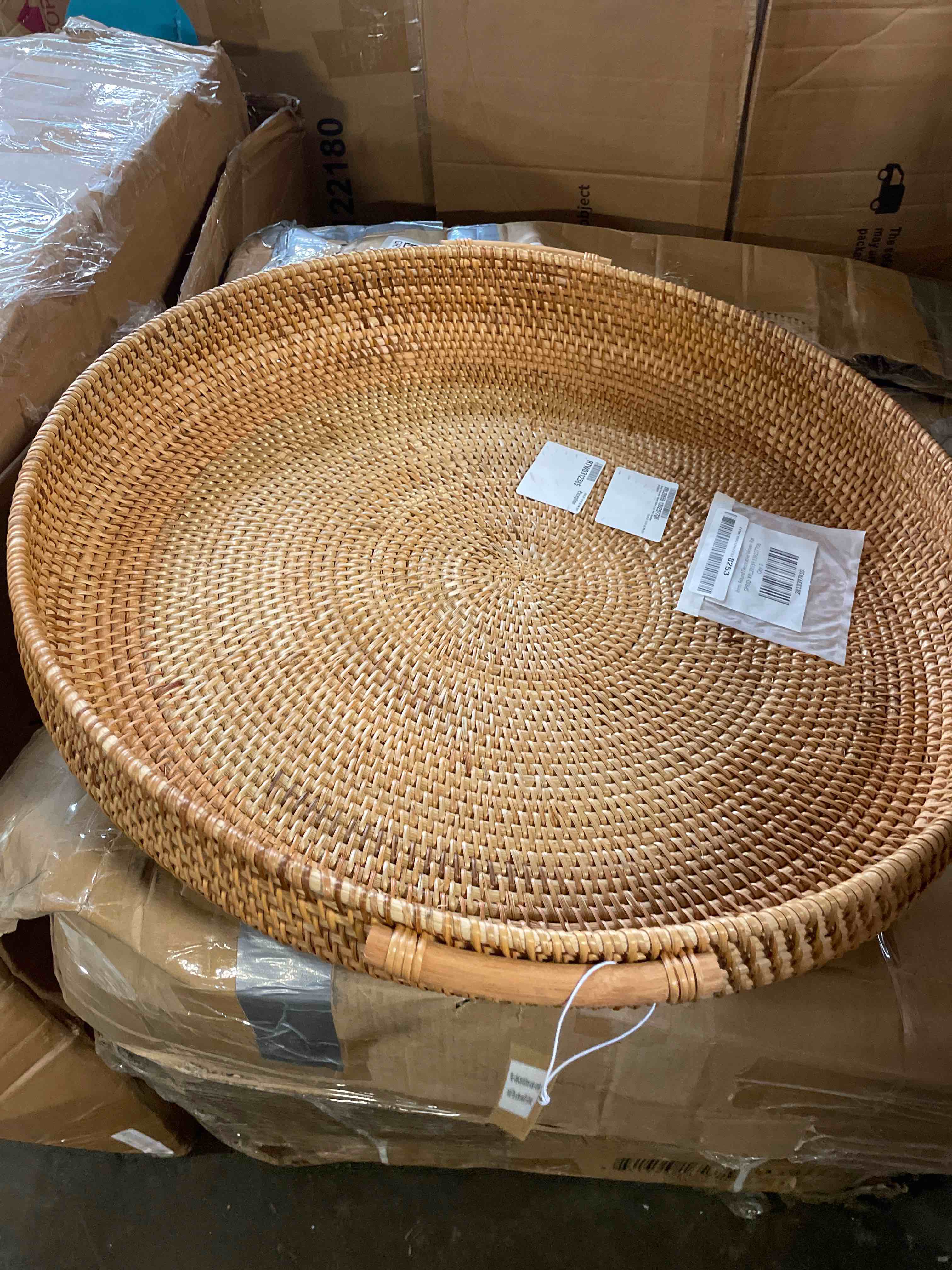 Condition photo showing New/Like New for coffee table tray round rattan ottoman tray woven serving trays with handles for home and kitchen decorative natural (large 16.9 inch)
