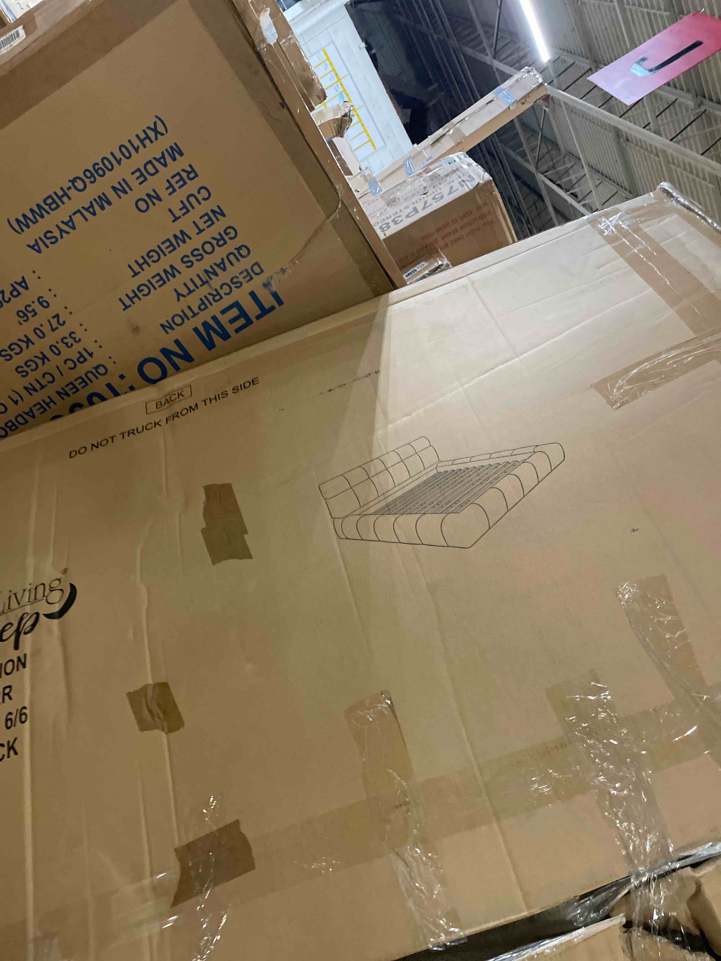 Condition photo showing As Is for floor upholstered king platform bed frame with thick soft headboard,low-profile berber fleece upholstery platform bed with sturdy wood slat support?,no box spring needed, easy assembly,white (headboard only)