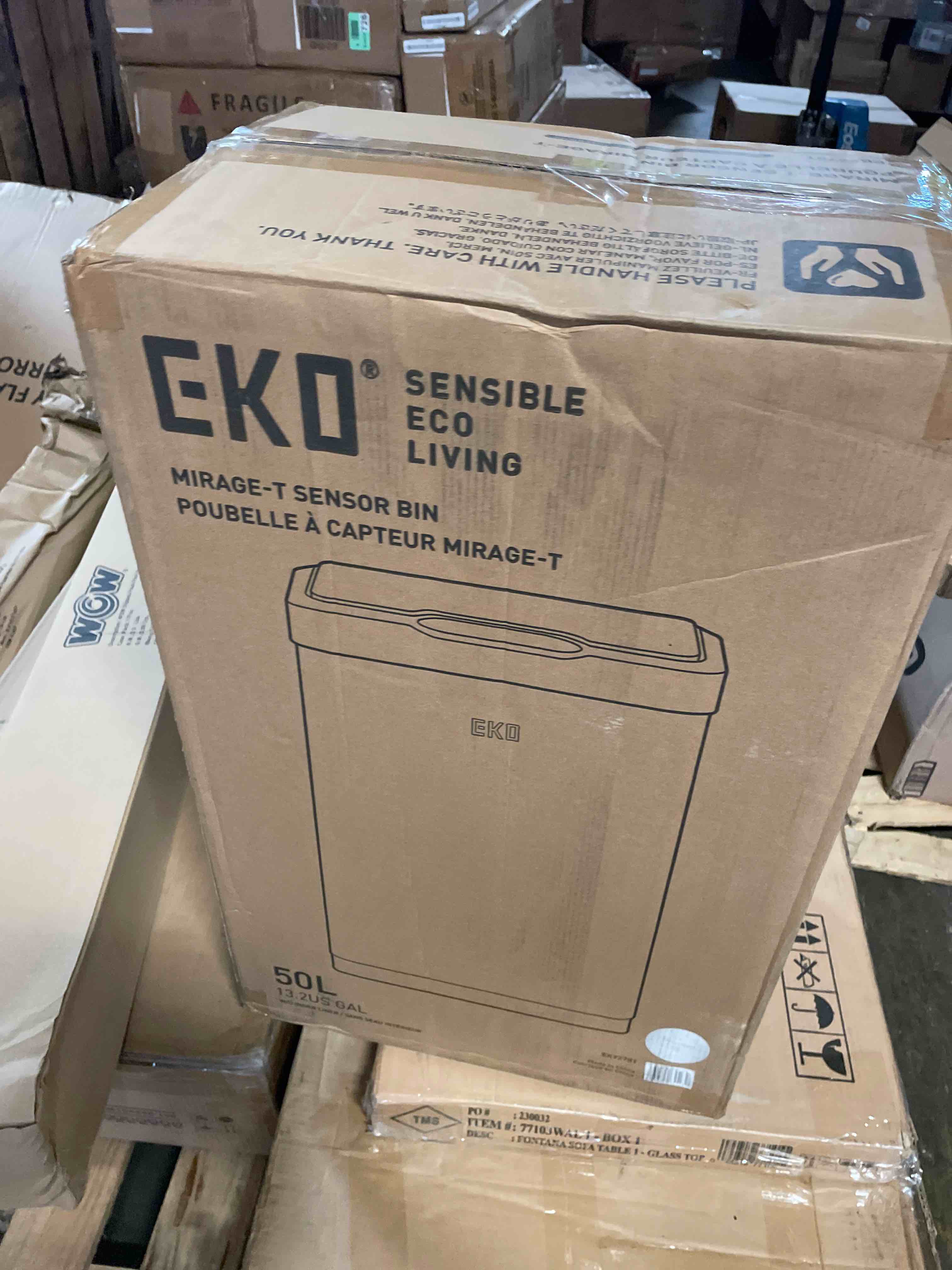 Condition photo showing Good Condition for eko mirage-t 50 liter / 13.2 gallon touchless rectangular motion sensor trash can or recycling bin, brushed stainless steel finish