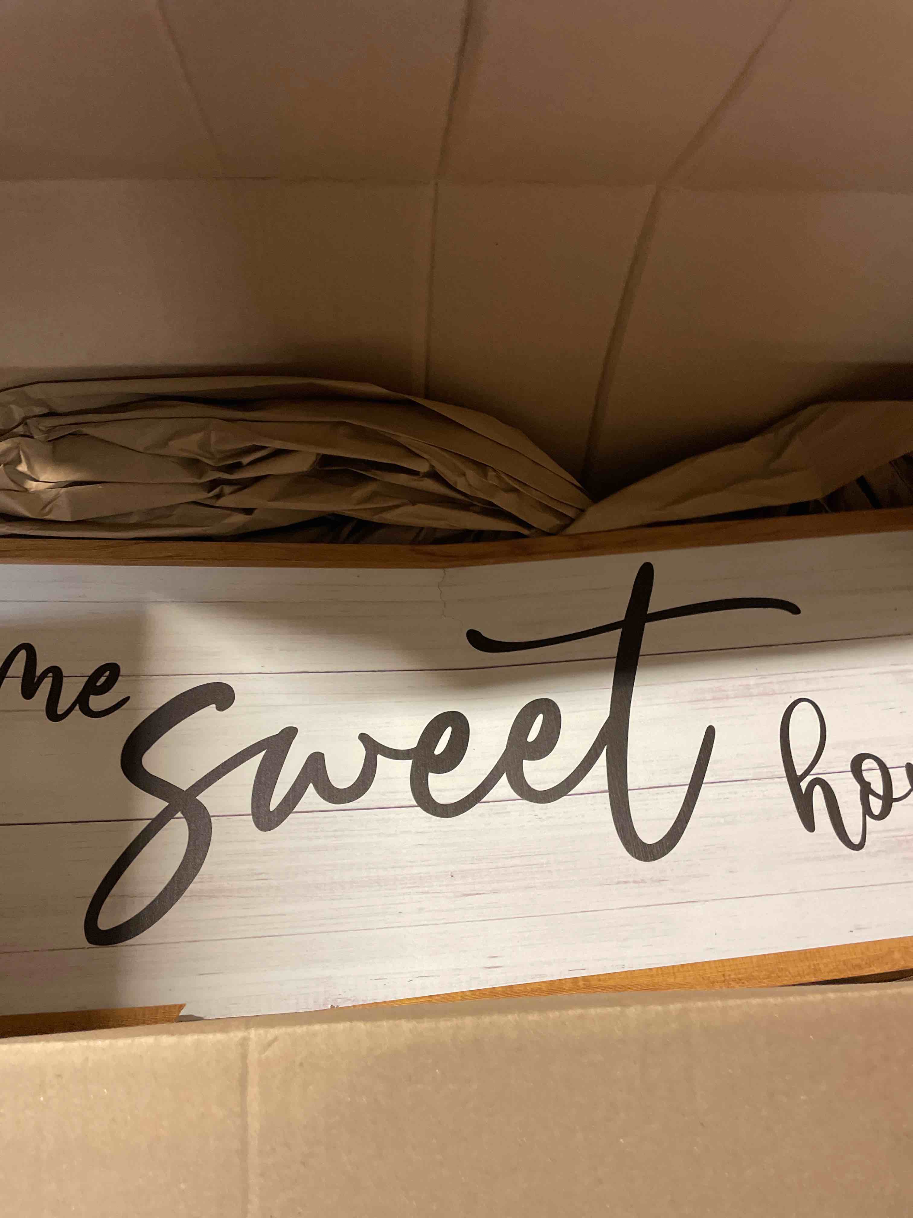 Condition photo showing As Is for home sweet home sign wall decor 40''×15'' large framed wood wall art sign, rustic farmhouse wall decor for living room entryway bedroom home decoration gift (white) (damaged)