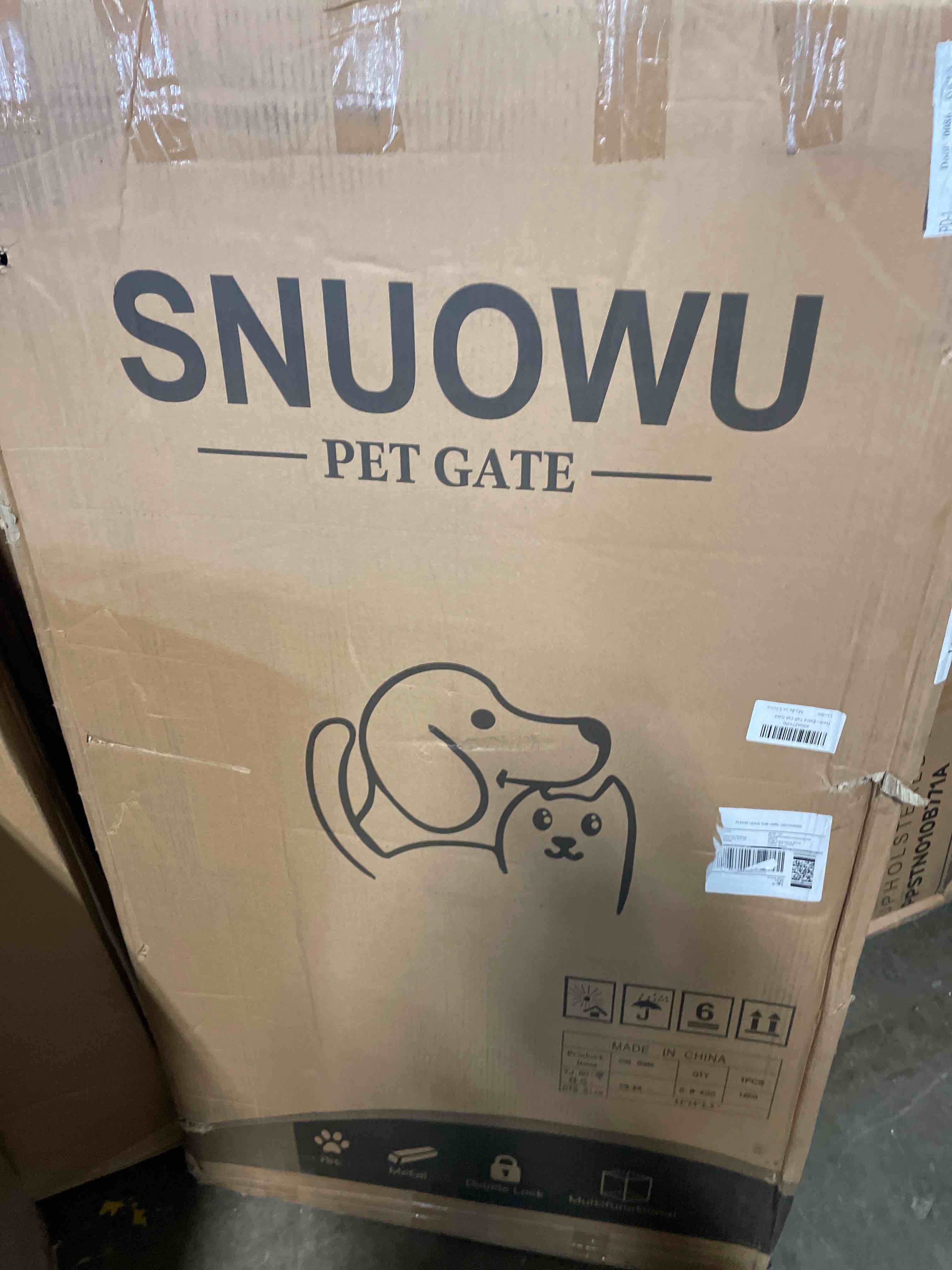Condition photo showing New/Like New for snuowu 51"-87" extra tall pet gate for cats, 29.5"-40.5" wide pressure mounted no-drilling safety dog gate, metal walk-thru barrier for doorways, stairs, kitchens, black