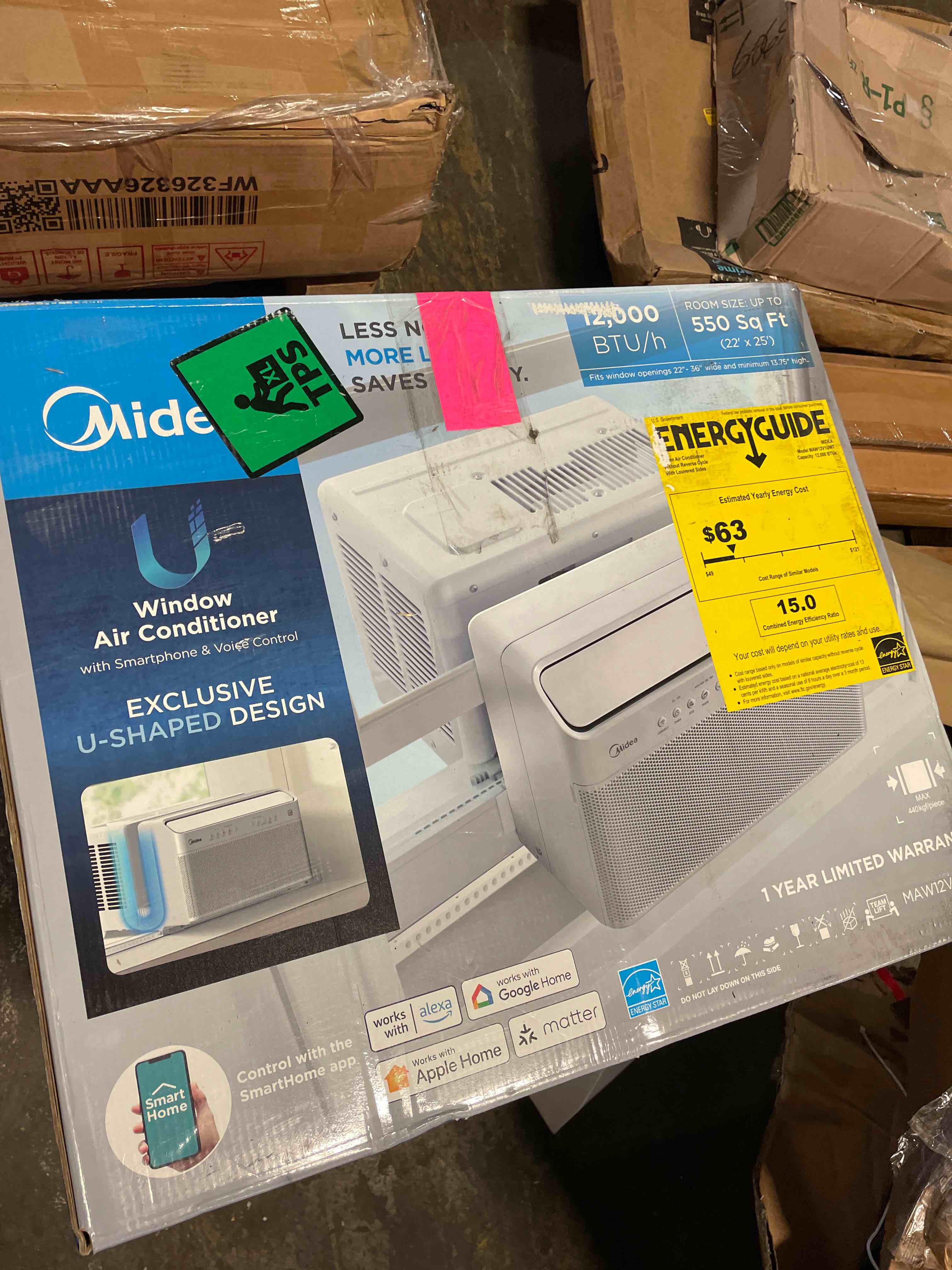 Condition photo showing As Is for midea 12,000 btu u shaped smart inverter window air conditioner - cools 550 sq ft, ultra quiet with open window operation - alexa/google assistant compatible, 37% energy savings, remote (2026 edition) (used)