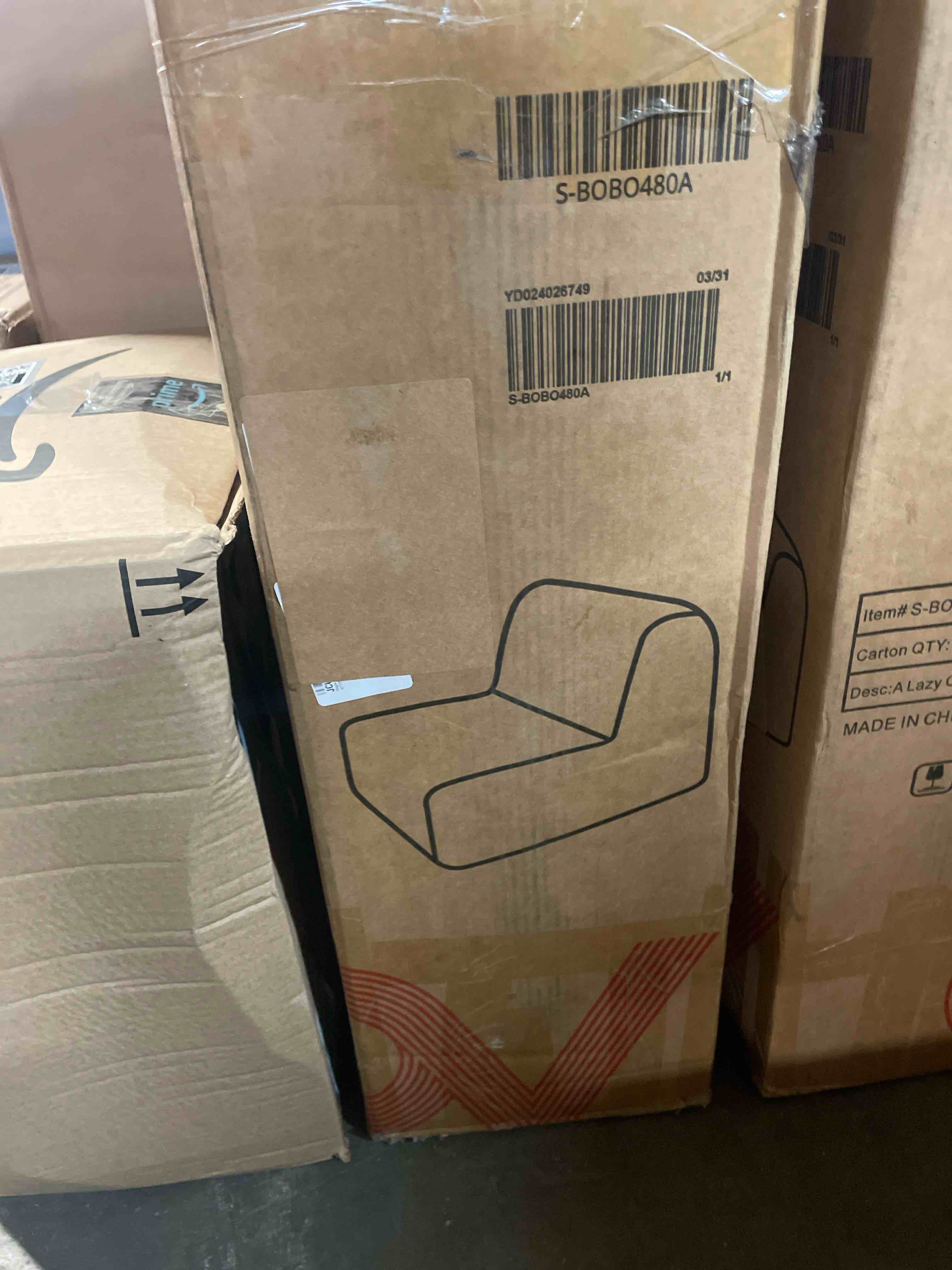 Condition photo showing New/Like New for boneless floor sofa chair, comfy accent chair, togo sofa, corduroy lazy bean bag chairs for living room, bedroom, fireside, no assembly required, washable cover, ships in a box, deep gray