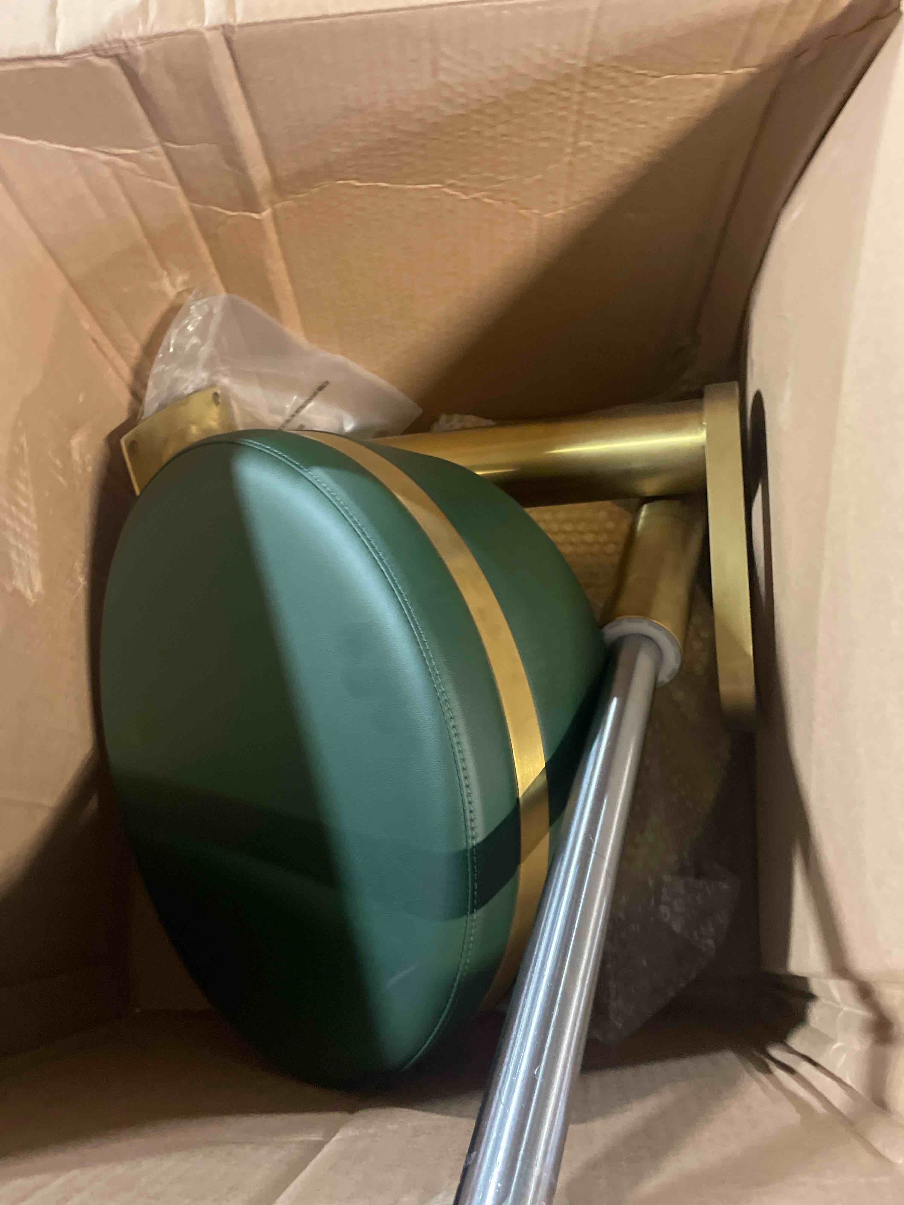 Condition photo showing As Is for tov furniture astro round upholstered adjustable stool (malachite green) (used)