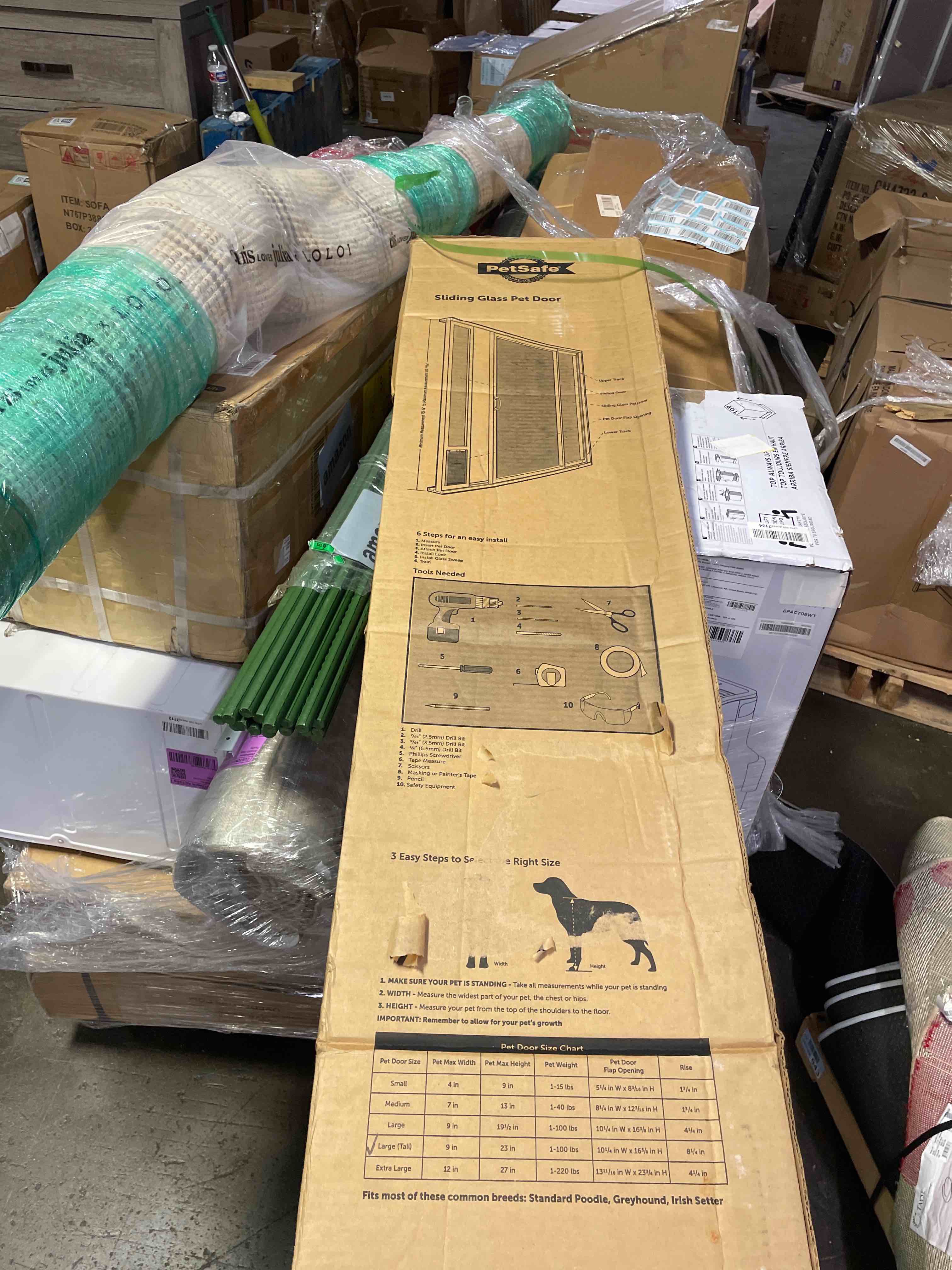 Condition photo showing Good Condition for petsafe sliding glass pet door - no-cut diy install doggy door for renters - aluminum frame - adjustable height 75 7/8" to 81" - ideal for large dogs up to 130 lb - white