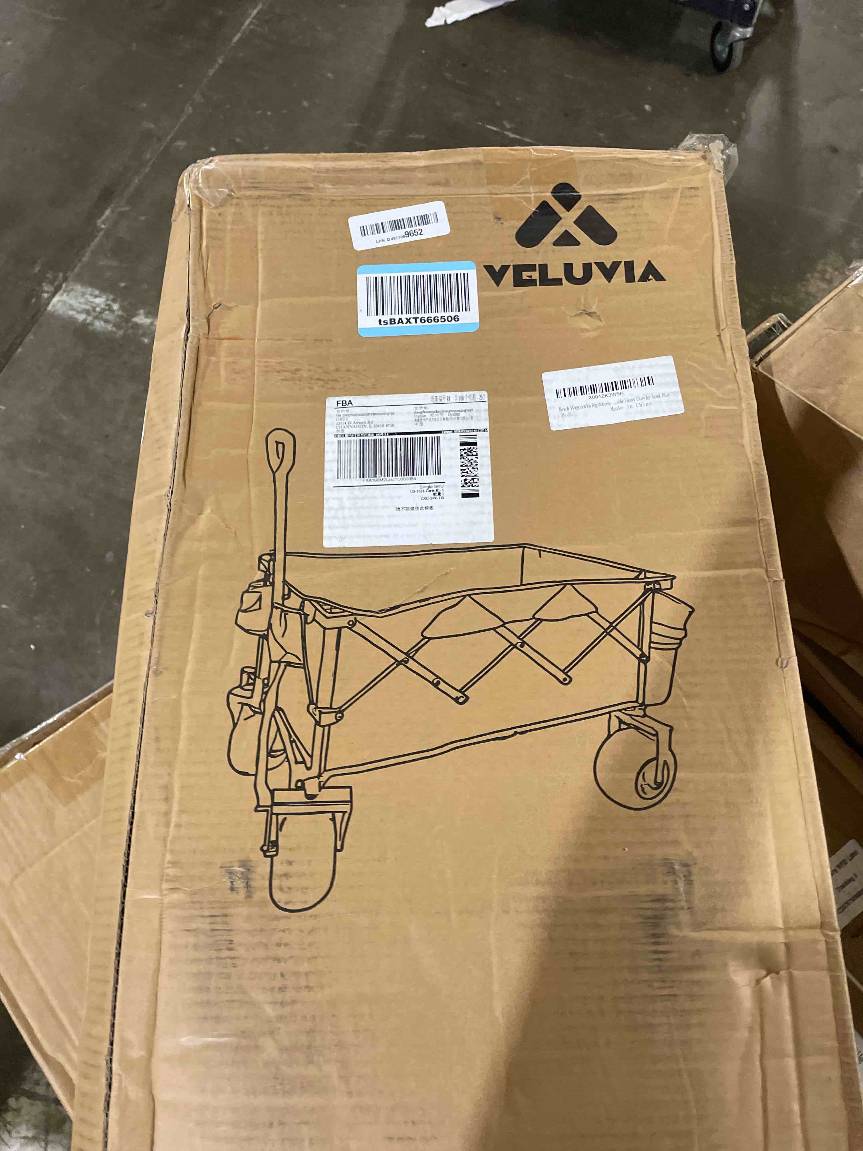 Condition photo showing New/Like New for beach wagon with balloon wheels for sand - 450lbs heavy duty foldable all terrain wagon with 9" balloon tires- collapsible beach dolly with adjustable handle & cooler bag for beach - blue blue 9" wheels