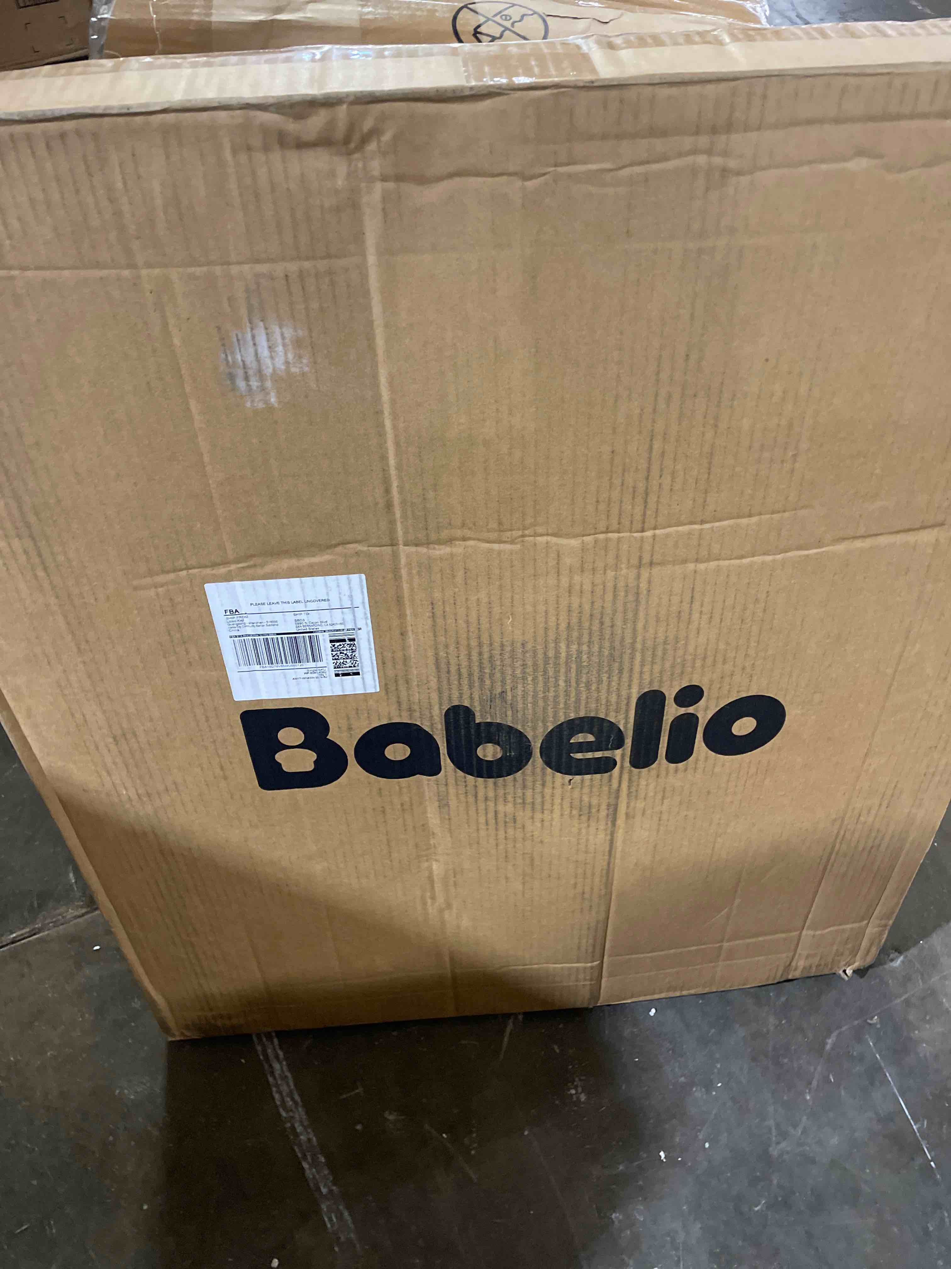 Condition photo showing New/Like New for babelio no bottom bar baby gate, 28" h x 26-43" w, white | easy install| one-handed opening| auto-close| drill needed indoor safety dog/pet gate for stairs, hallways & doorways