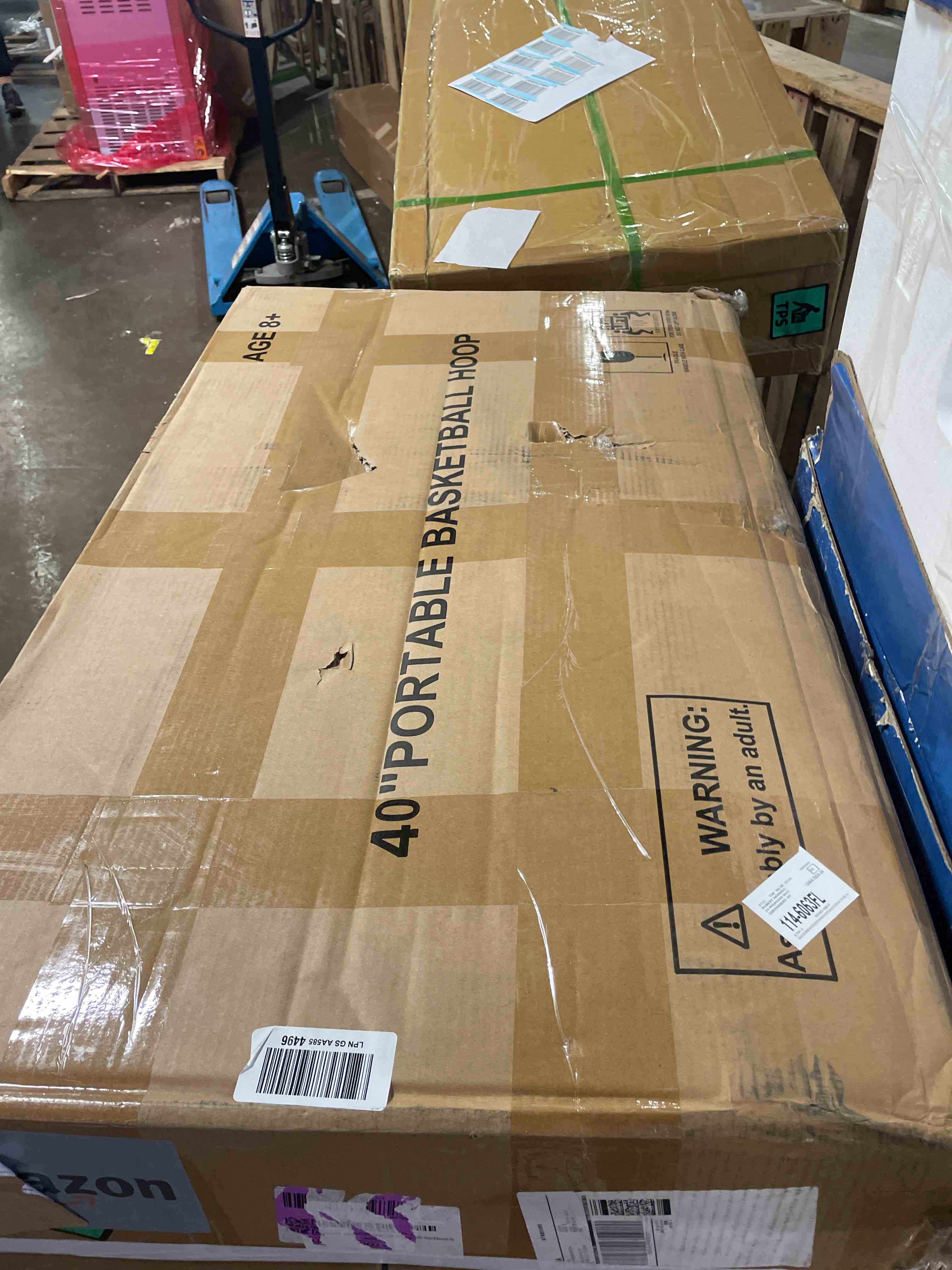 Condition photo showing New/Like New for awii sport basketball hoop outdoor 40&44&48 inch impact backboard, 5.3-10ft height adjustable basketball hoop goal system with portable wheels for adults black 40inch backboard