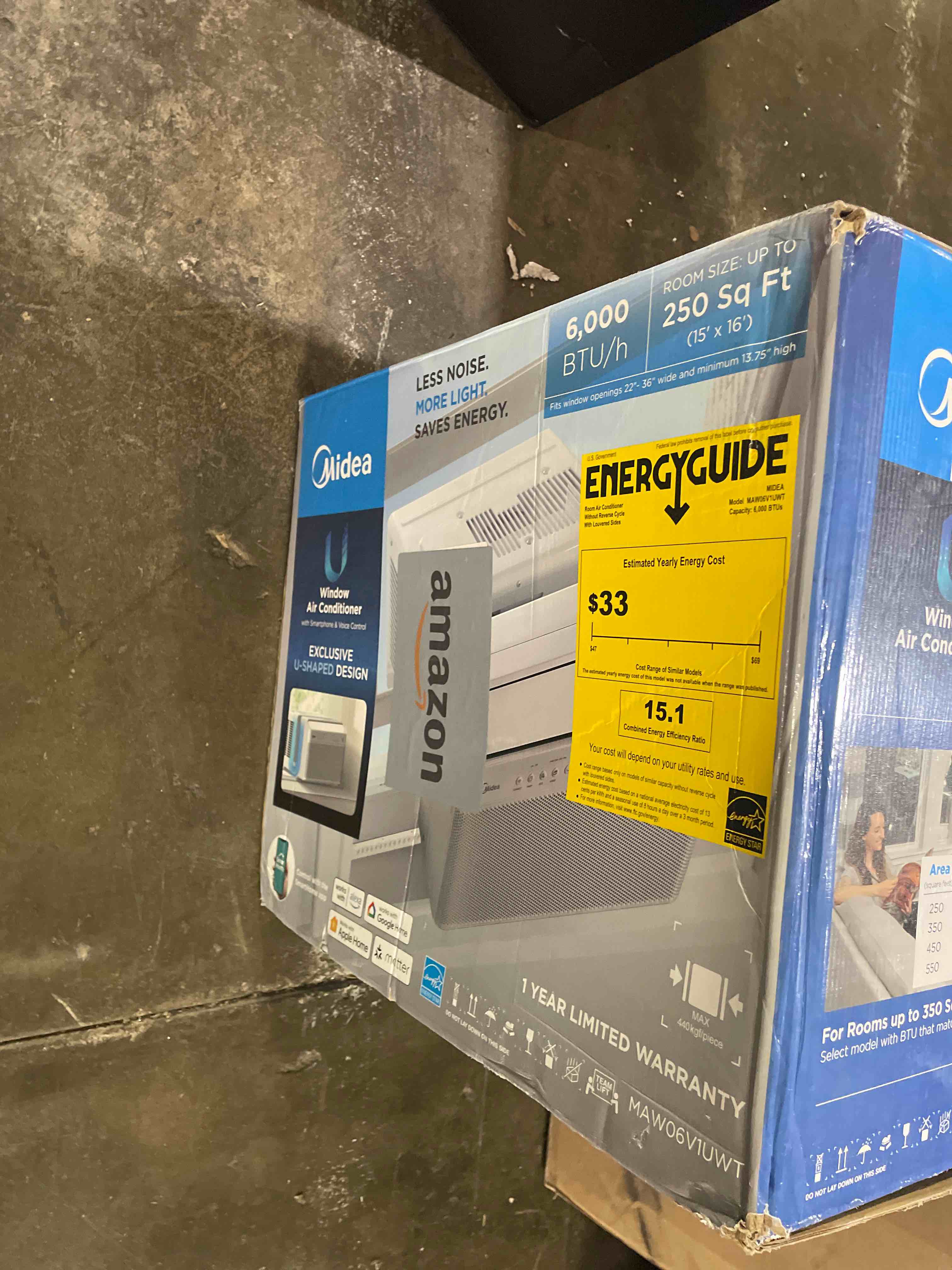 Condition photo showing Good Condition for midea 6,000 btu u shaped smart inverter window air conditioner - cools 250 sq ft, ultra quiet with open window operation - alexa/google assistant compatible, 37% energy savings, remote (2026 edition) (used)