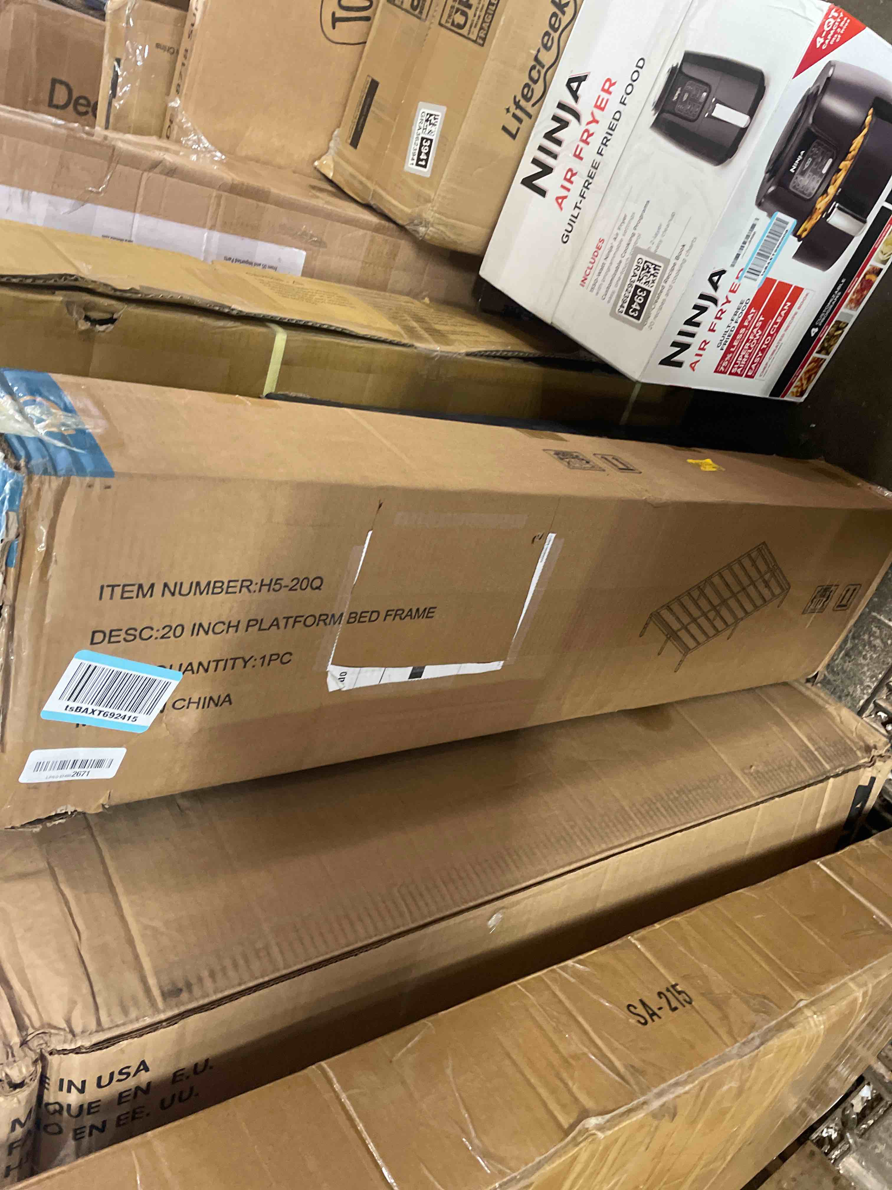 Condition photo showing New/Like New for 20 inch queen bed frame no box spring needed heavy duty metal tall platform bed frame queen size with large storage space, easy assembly strong bearing capacity, noise free