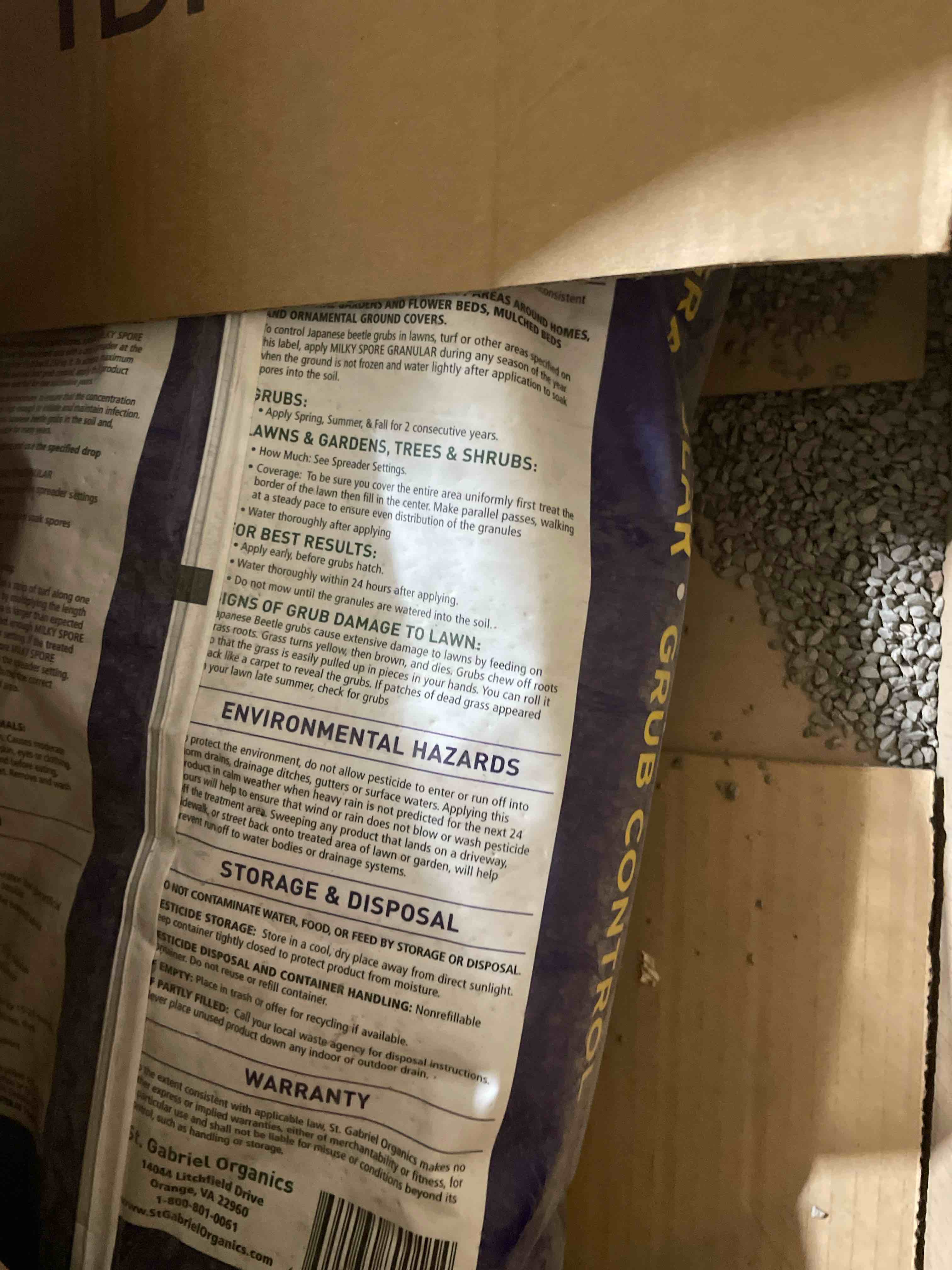 Condition photo showing As Is for st. gabriel organics - 15 pound milky spore granular natural japanese beetle grub control and repellent for lawn and garden care 15lbs - single (whole in bag)