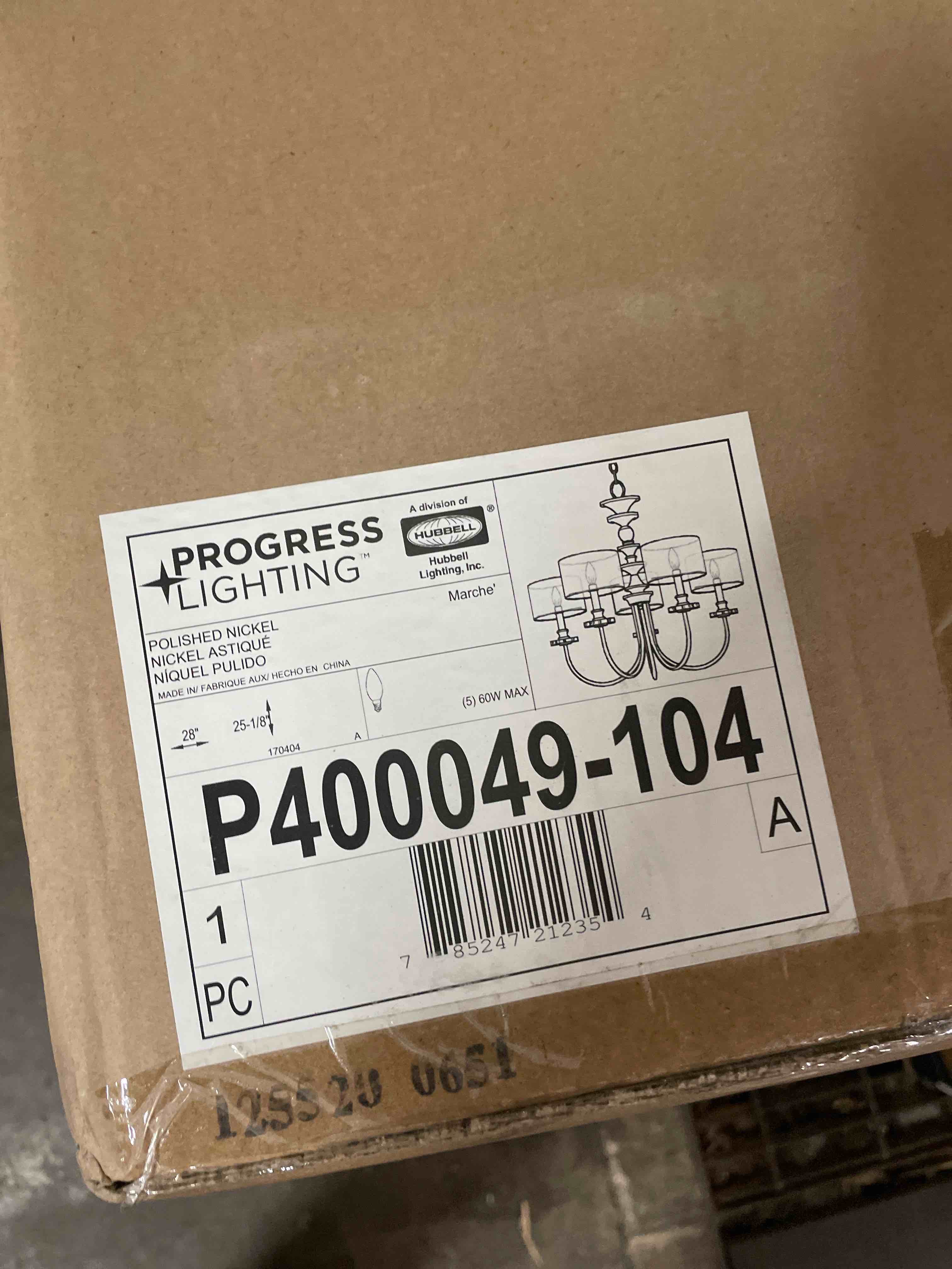 Condition photo showing New/Like New for progress lighting p400049 marche 5 light 28 wide taper candle chandelier - nickel