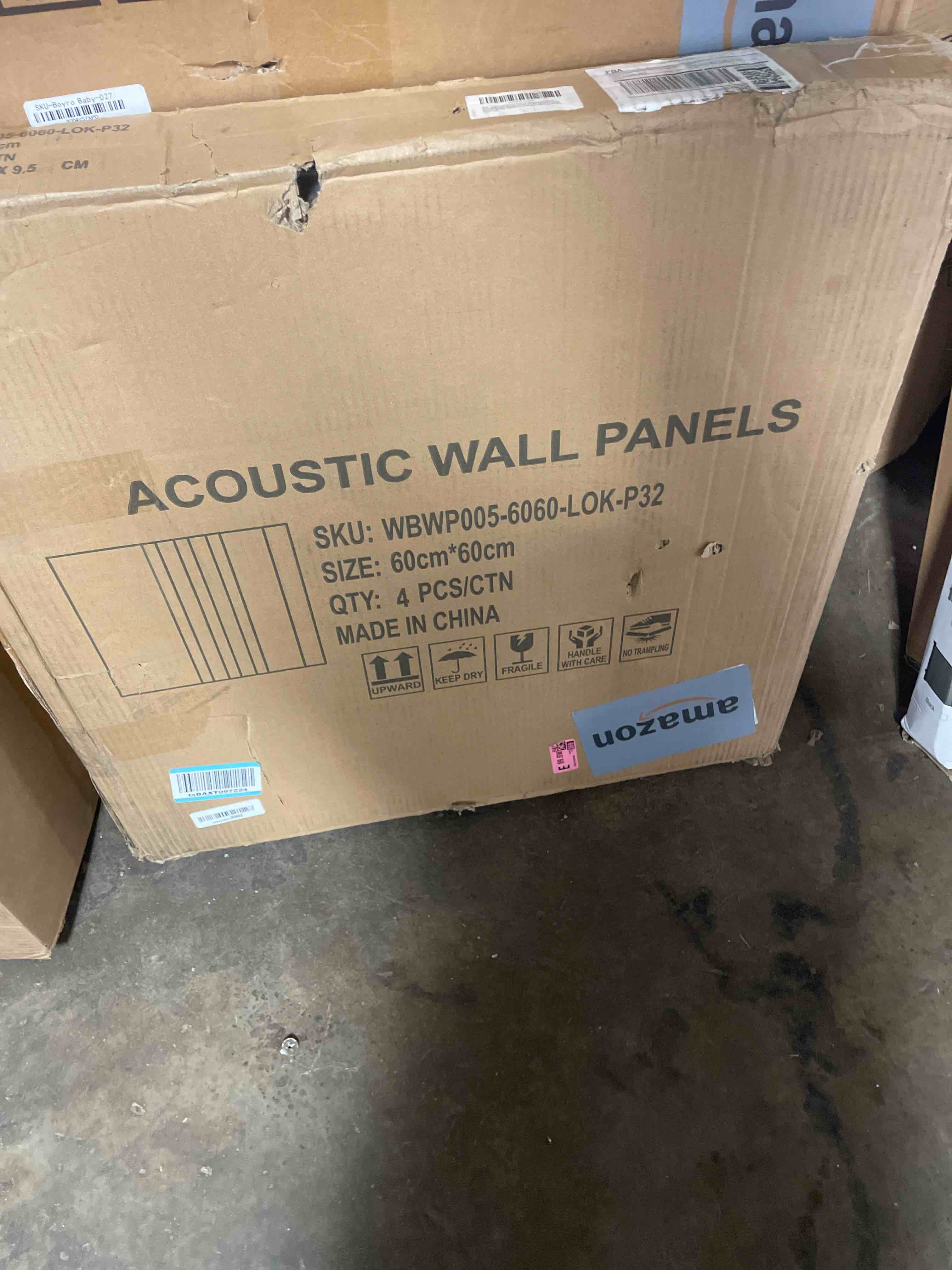 Condition photo showing New/Like New for wall panels-4-pack wood 3d wall panels for wall decor,high grille soundproof slat acoustic panels for living room,tv background,bedroom,kitchen,office,cinema (23.6 x 23.6,oak)