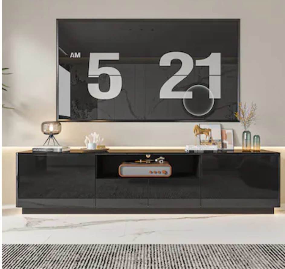 fufu&gaga modern/contemporary black 70.8-in w tv cabinet integrated tv mount ( accommodates tvs up to 70-in )( similar)