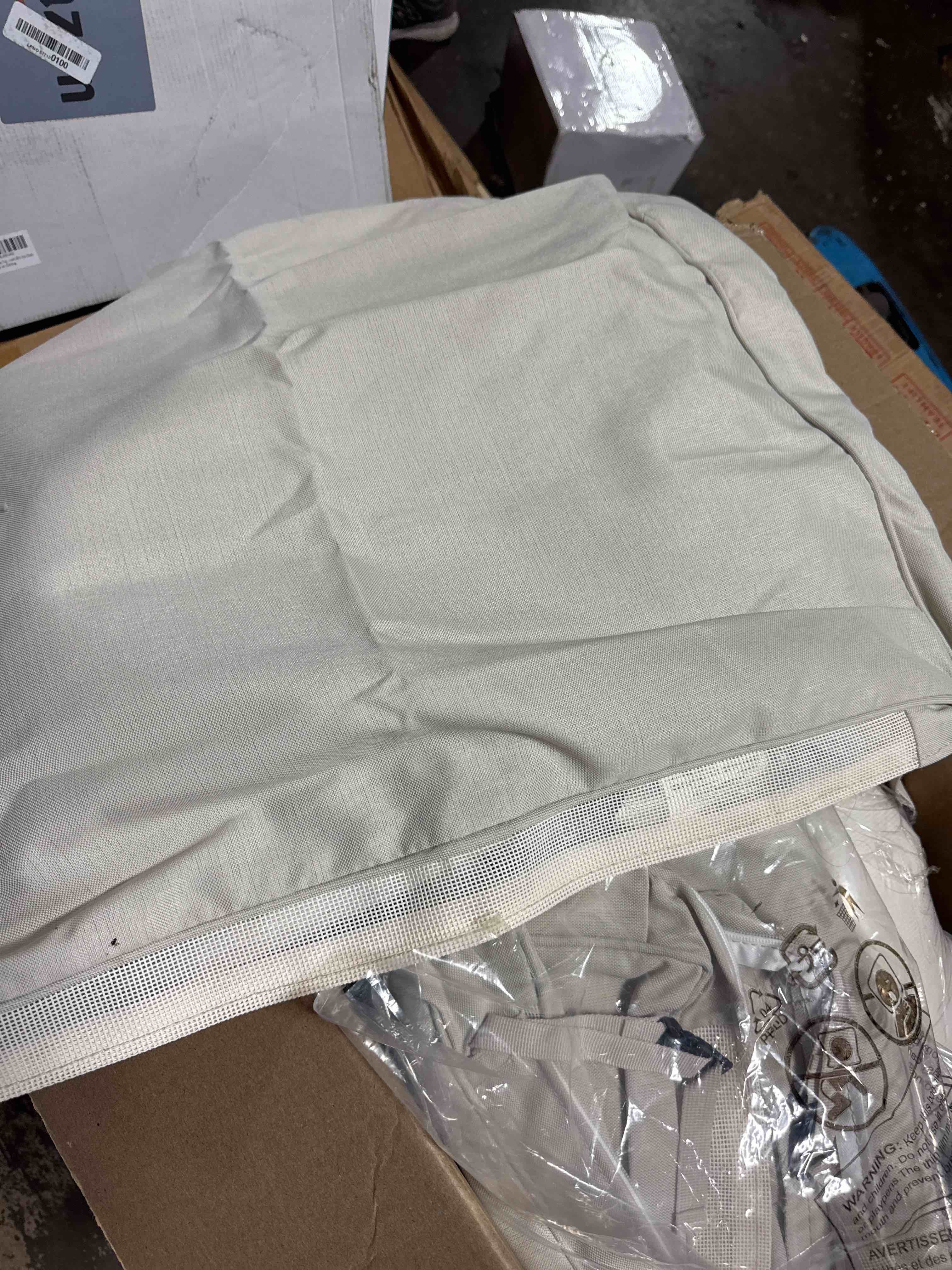 Condition photo showing As Is for funhome outdoor cushion covers 20 x 18 x 4 inch,set of 2,replacement seat cushion cover for patio furniture chair,water resistant,fade-resistant slipcover only,no insert(light beige) light beige(cover only) 20" x 18" (pack of 2)( similar see pics)