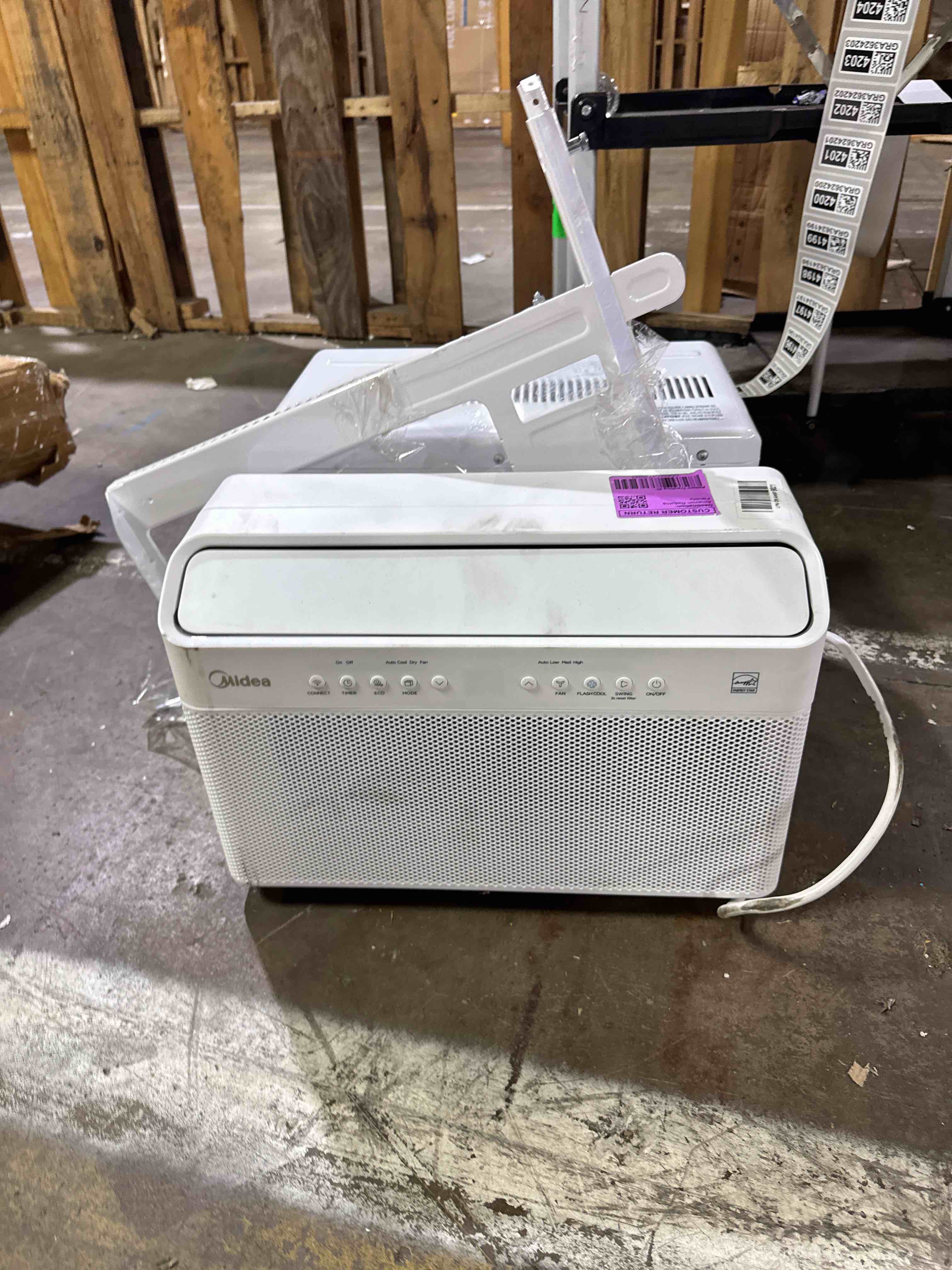 Condition photo showing As Is for midea 8,000 btu u shaped smart inverter window air conditioner - cools 350 sq ft, ultra quiet with open window flexibility - alexa/google assistant compatible - 37% energy savings, remote (updated) 8,000 btu (updated)