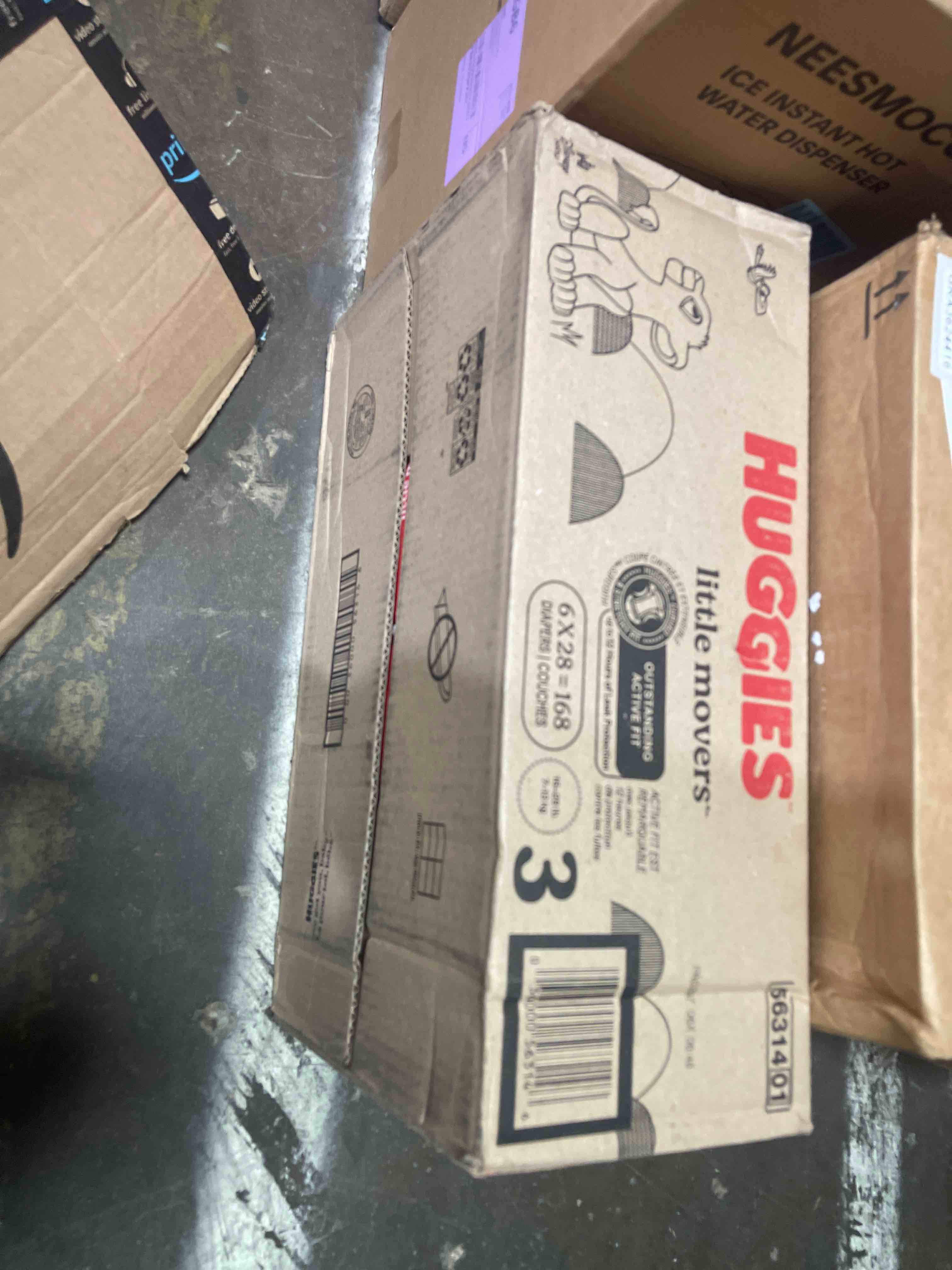 Condition photo showing New/Like New for huggies size 3 diapers, little movers baby diapers, size 3 (16-28 lbs), 168 count (6 packs of 28), packaging may vary size 3 168