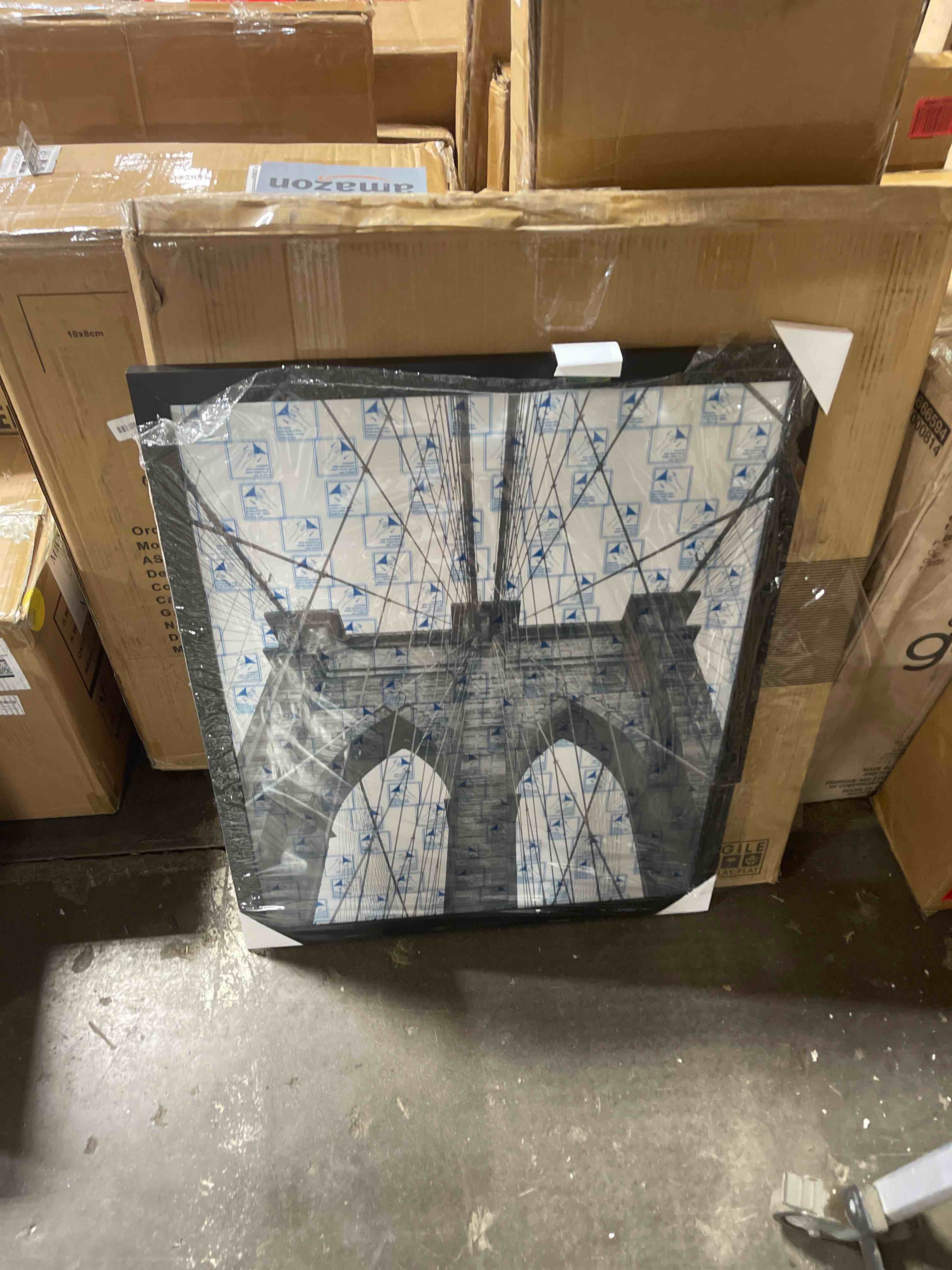 Condition photo showing New/Like New for poster master brooklyn bridge poster - new york city print - photography art - architecture artwork - bridge artwork - modern design - great living room or office wall decor - 16x20 black framed