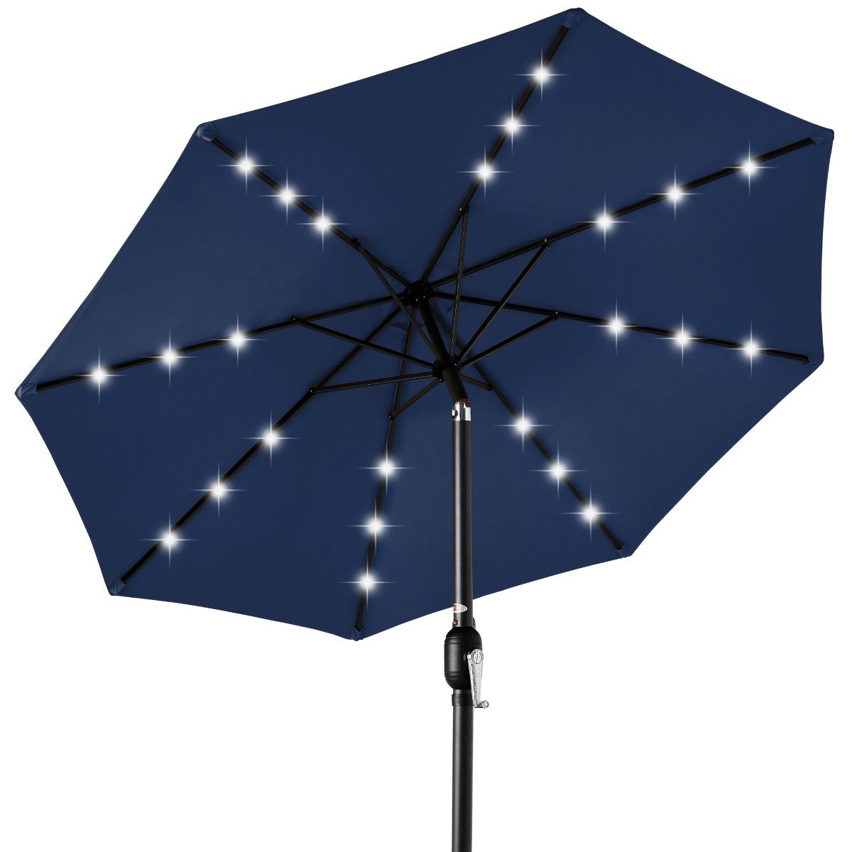 best choice products 10ft solar led lighted patio umbrella w/ tilt adjustment, uv-resistant fabric - navy blue