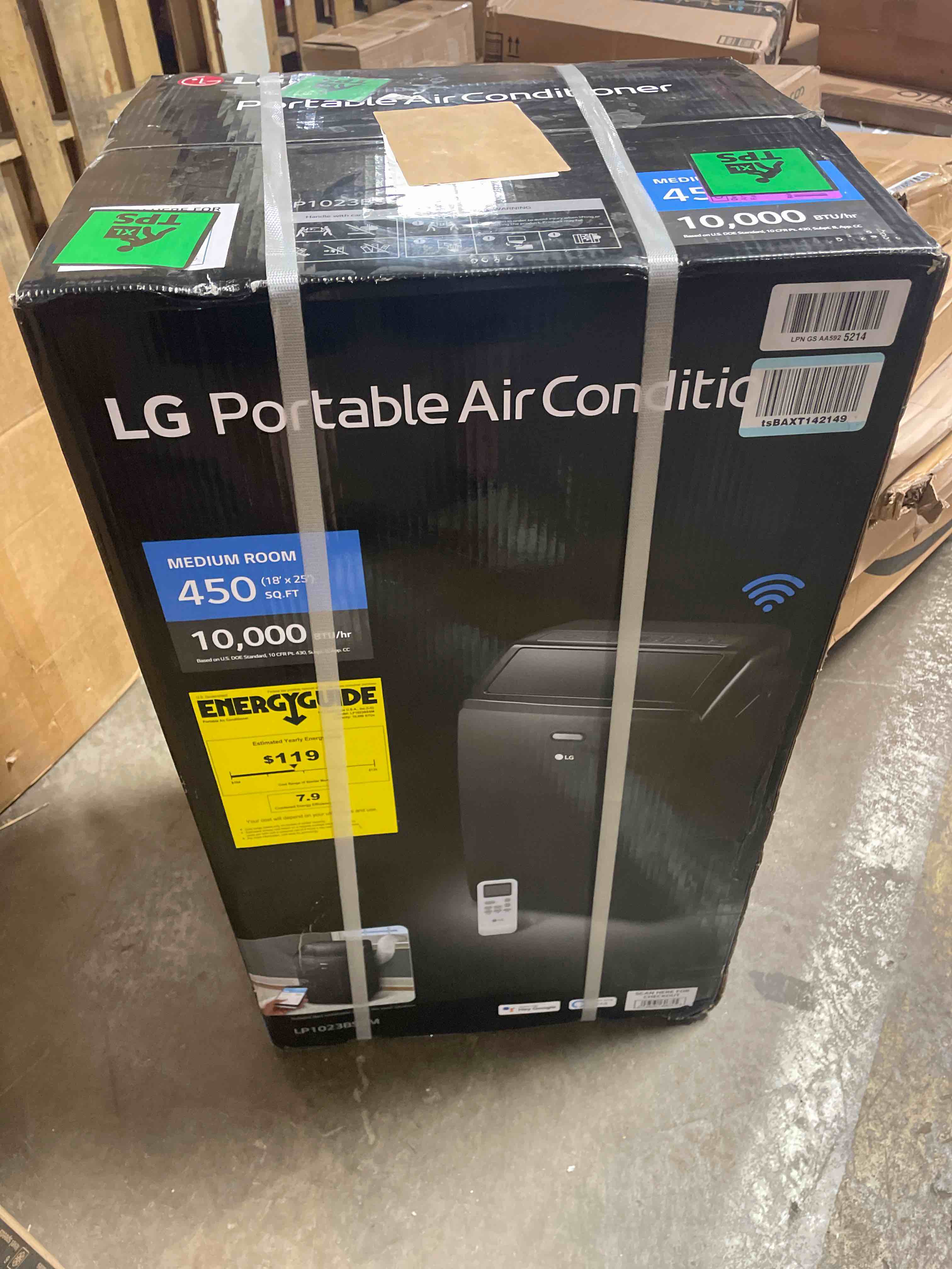 Condition photo showing New/Like New for lg 10000 btu (doe) / (13500 ashrae) portable air conditioners cools 450 sqft easy install & wifi app remote eco-friendly, quiet medium & large room air conditioner ac unit home black lp1023bssm