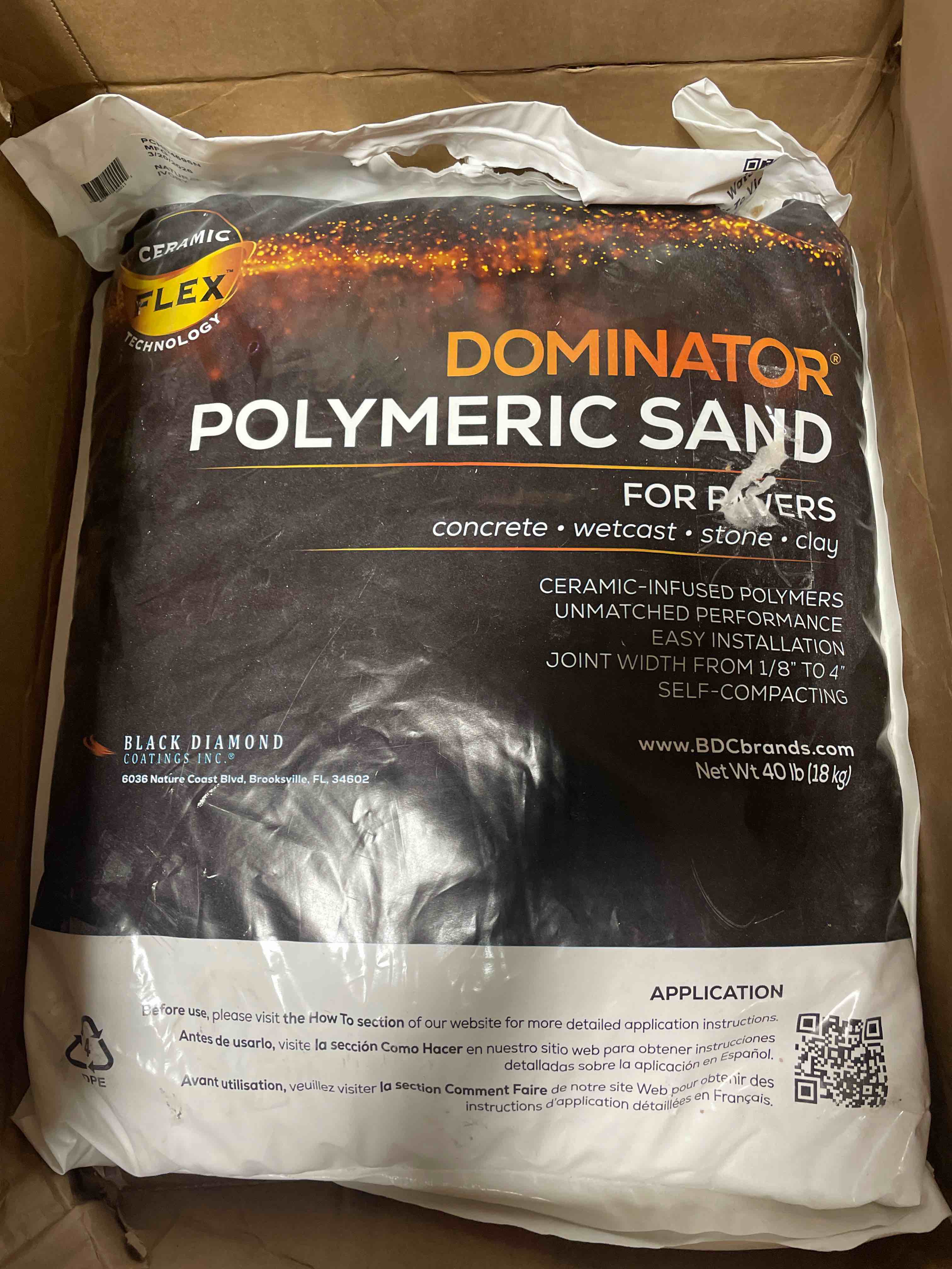 Condition photo showing New/Like New for 40 pound natural ivory dominator polymeric sand with revolutionary ceramic flex technology for stabilizing paver joints/gaps, 1/8” up to 4”, professional grade results