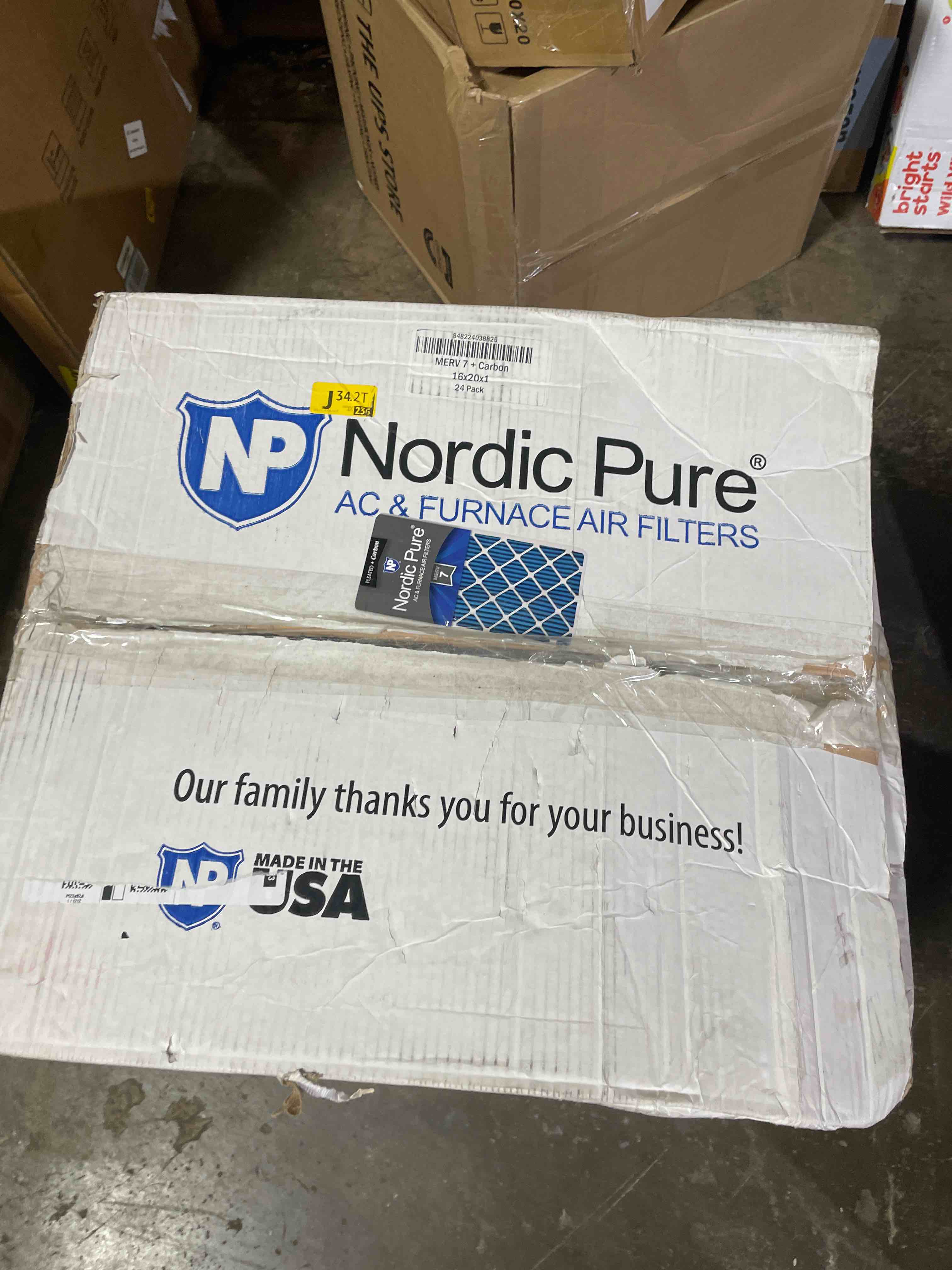 Condition photo showing New/Like New for nordic pure 16x20x1 pleated merv 7 plus carbon air filters 24 pack | actual size: 15 1/2 x 19 1/2 x 3/4 made in usa, standard hvac filtration, pet & household odor control