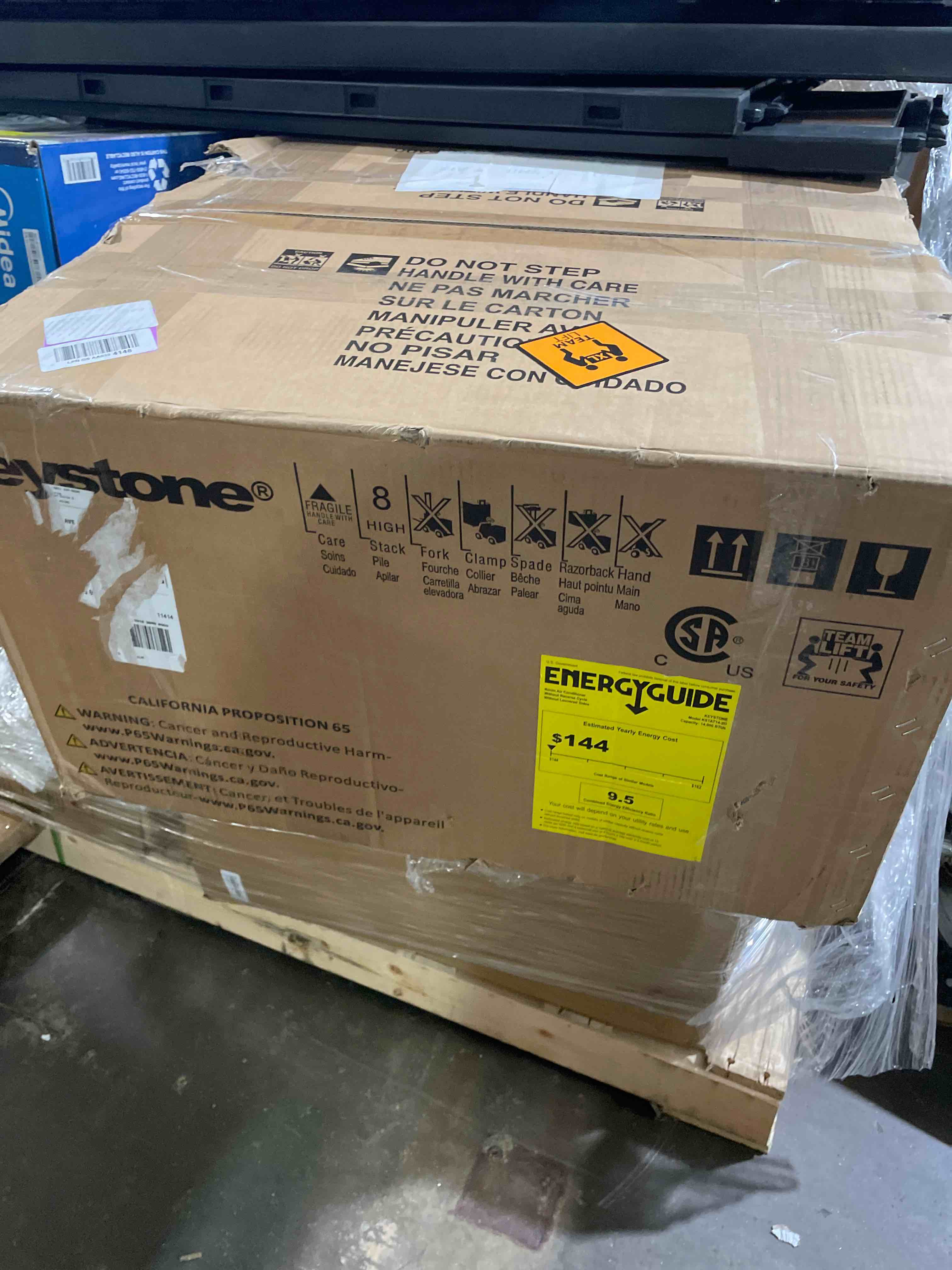 Condition photo showing As Is for keystone high efficiency 14,000 btu 230v wall mounted air conditioner & dehumidifier with remote control - quiet wall ac unit for bedroom, garage, nursery, large rooms up to 700 sq.ft.