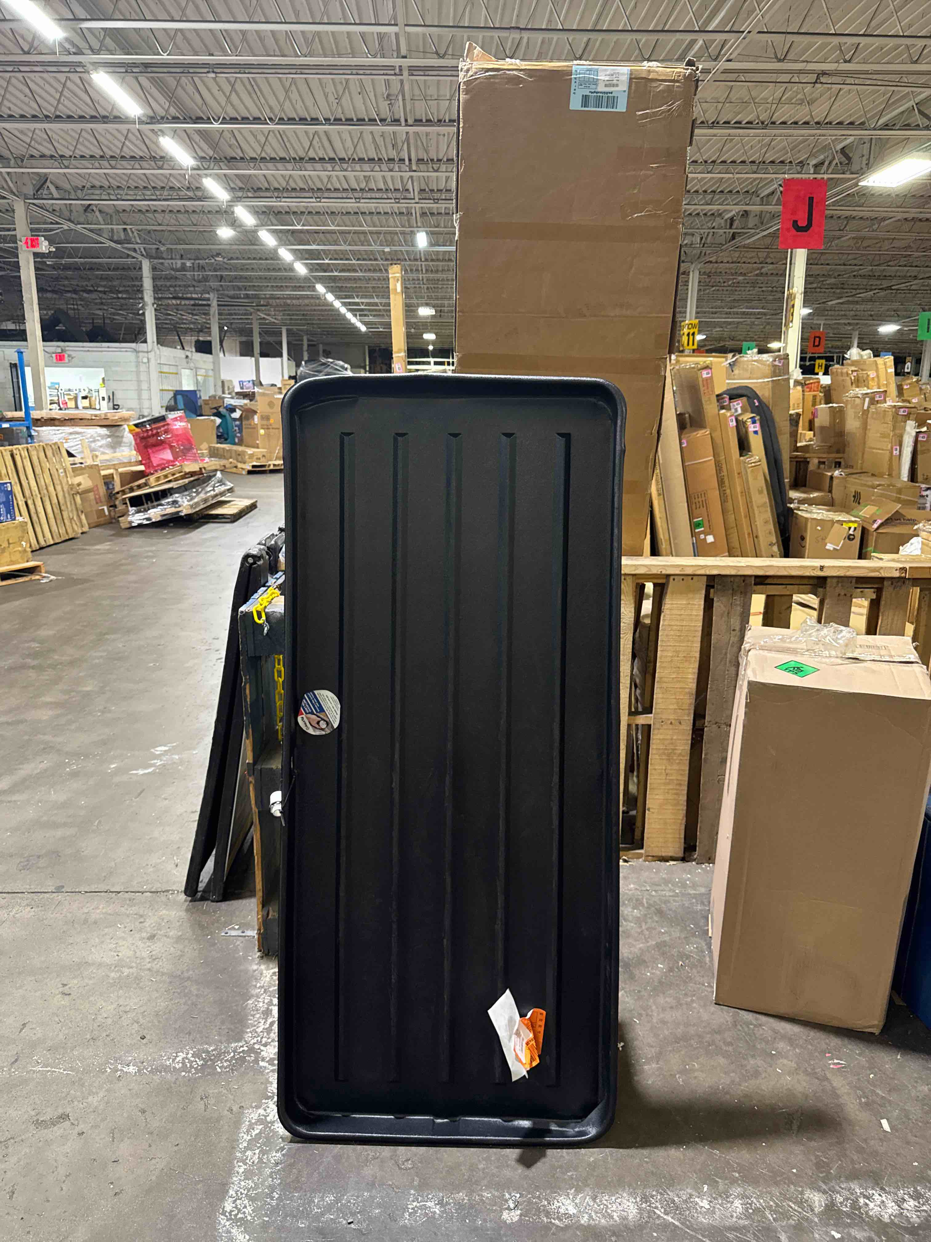 Condition photo showing As Is for gardeners supply company large plant tray | 46-1/2"l x 15-1/2"w x 2"d | multi-use durable plastic tray for indoor & outdoor plants, seed starting & potting flowers, black( similar see pics)