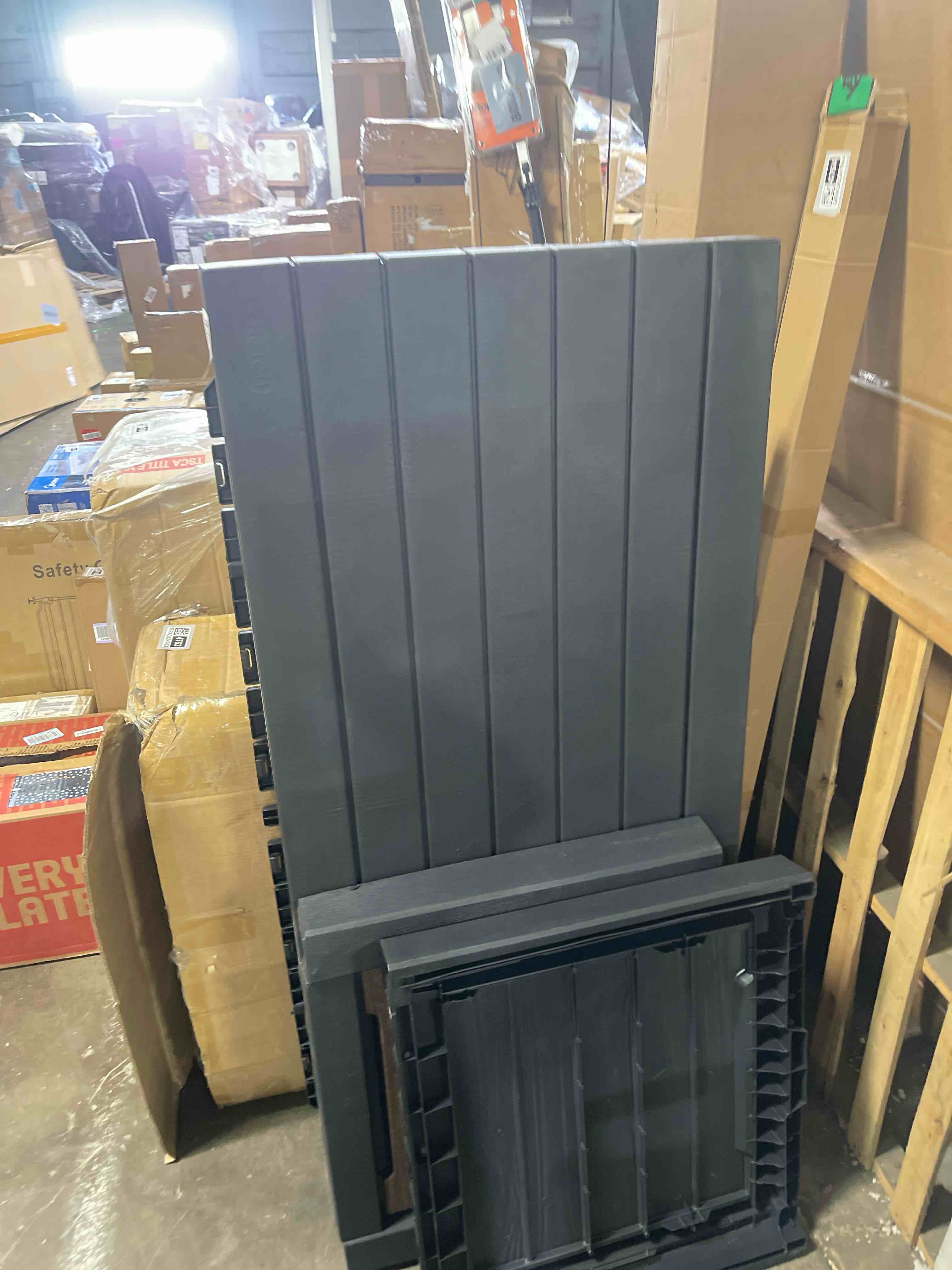 Condition photo showing New/Like New for patiozen 150 gallon resin deck box, lockable patio outdoor storage box for furniture, garden tools and tools storage, waterproof outside storage boxes - black
