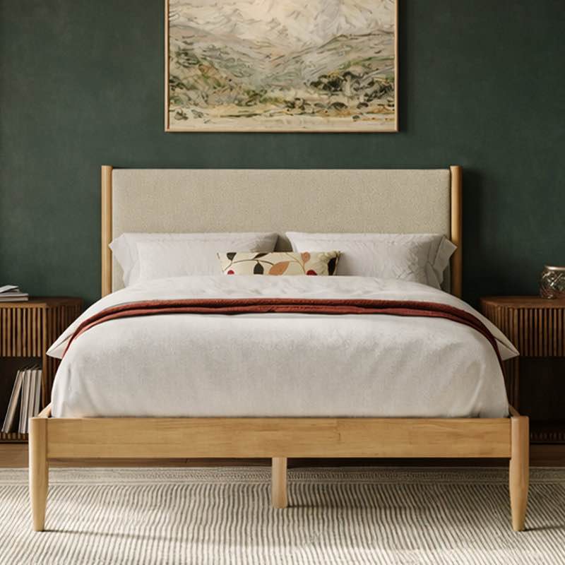 besan solid wood boucle upholstered headboard bed frame full