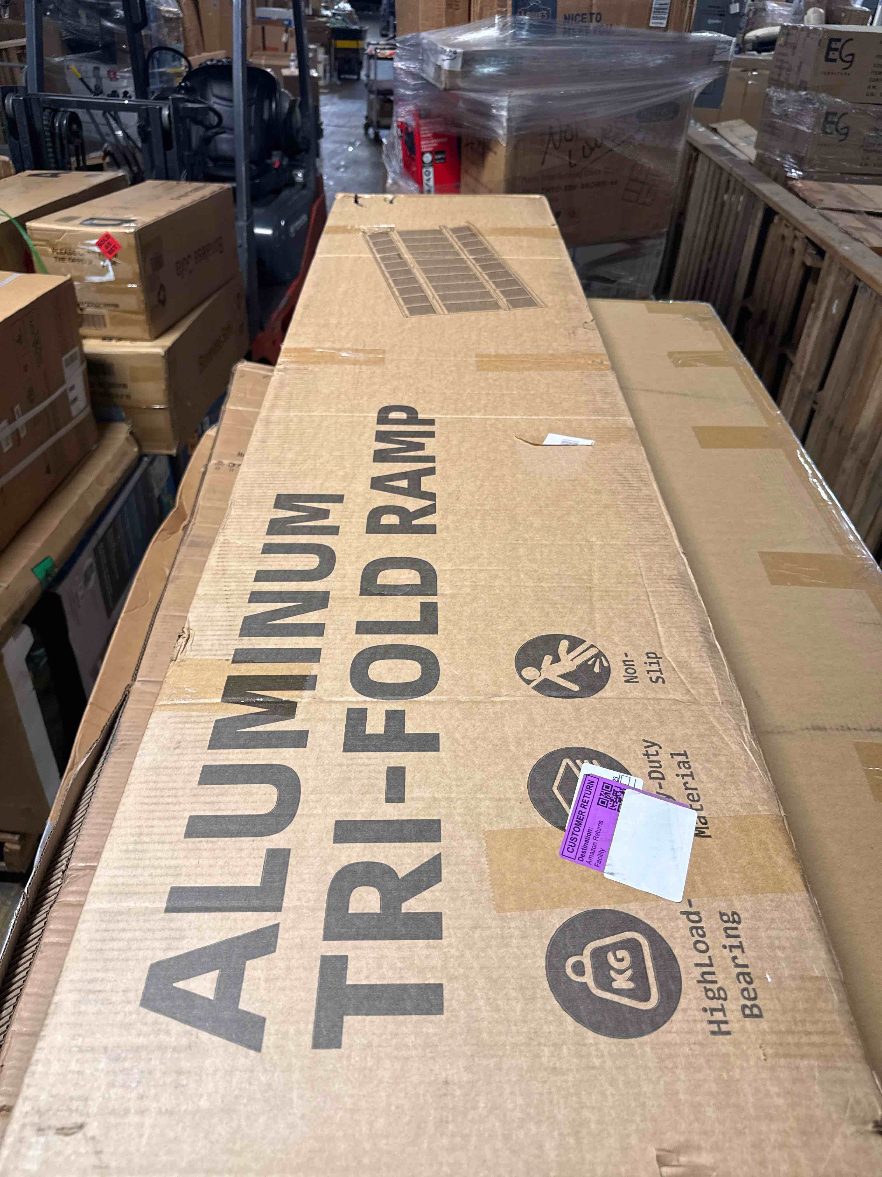 Condition photo showing New/Like New for vnn tri-fold motorcycle ramp for pickup truck, 77l x54 w aluminum loading ramp slivery 77" l x 54" w