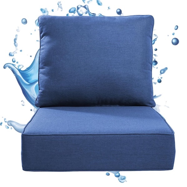 24 in., x 24 in., x 6 in., 2-Piece Repacement Deep Seating Olefin Outdoor Lounge Chair Cushion in Navy