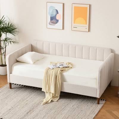 Taupe colored Besan Solid Wood Boucle Upholstered Daybed