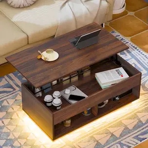Chappa Lift Top Coffee Table with RGB LED Light Strip, Hidden Compa