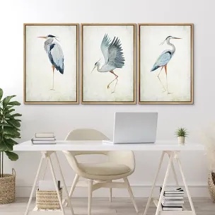 Heron Crane Bird Animals Nautical Decor - Large Framed Canvas Liv