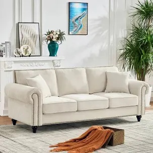 Gillianne 86.46" Chenille Rolled Arm Chesterfield Sofa With Nailhead  (cushions only) 