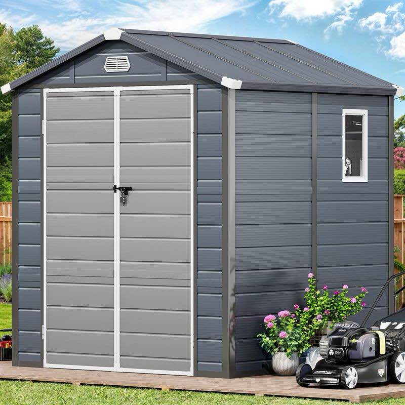 YITAHOME 6.3 x 6.2 FT Resin Outdoor Tool Shed with Lockable Doors and Window (3 boxes)