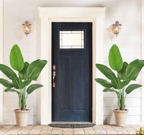 Haihong 2 pack artificial Bird of Paradise P%, 1.Faux Palm Tree Potted Plant with Real Touch Leaves fake Trees for