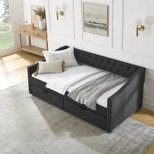 black Upholstered Daybed With Storage Dra