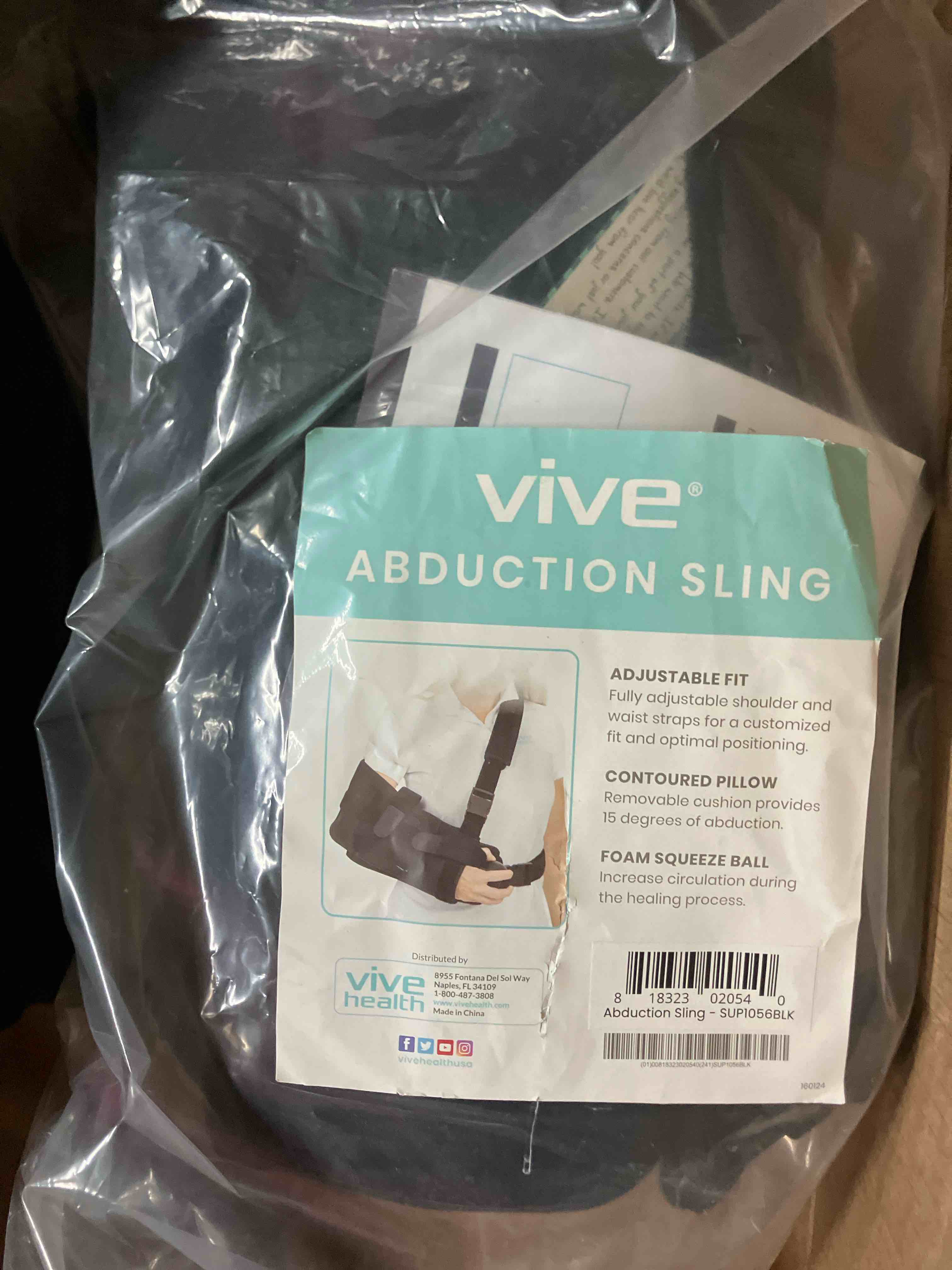 Condition photo showing New/Like New for Vive Shoulder Abduction Sling - Immobilizer for Injury Support - Pain Relief Arm Pillow for Rotator Cuff, Sublexion, Surgery, Dislocated, Broken Arm - Brace Includes Pocket Strap, Stress Ball, Wedge