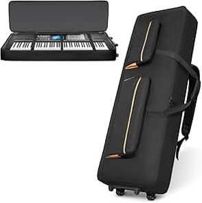 ORKELS 88-Key Keyboard Case with Wheels, 10mm Thick Padded Gig Bag with Adjustable Shoulder Straps & 4 Pockets, Rolling Carrying Bag for Digital Piano, Synthesizer & Electronic Keyboard