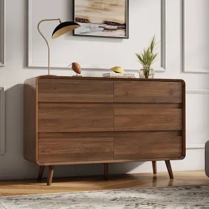 Bedroom Dresser with 6 Drawer, Wood Walnut 