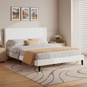 Velvet Upholstered Queen Platform Bed Headboard and footboard 