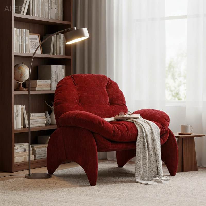 33.75'' w modern crab style chenille fabric upholstered accent chair with metal frame (used)