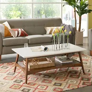 Parker modern coffee table with open shelf & white top