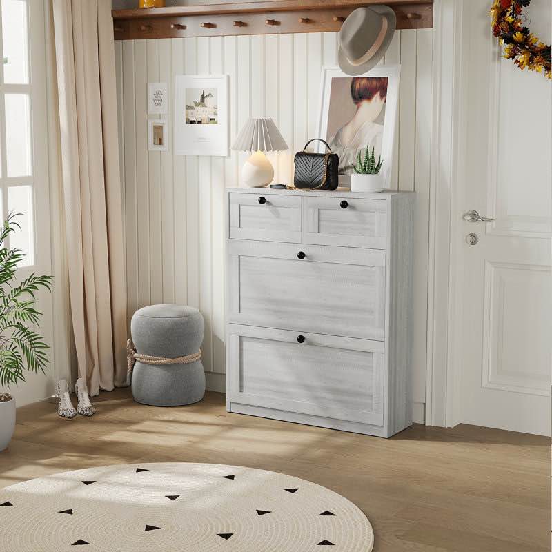 16 Pair Shoe Storage Cabinet With 2 Drawers