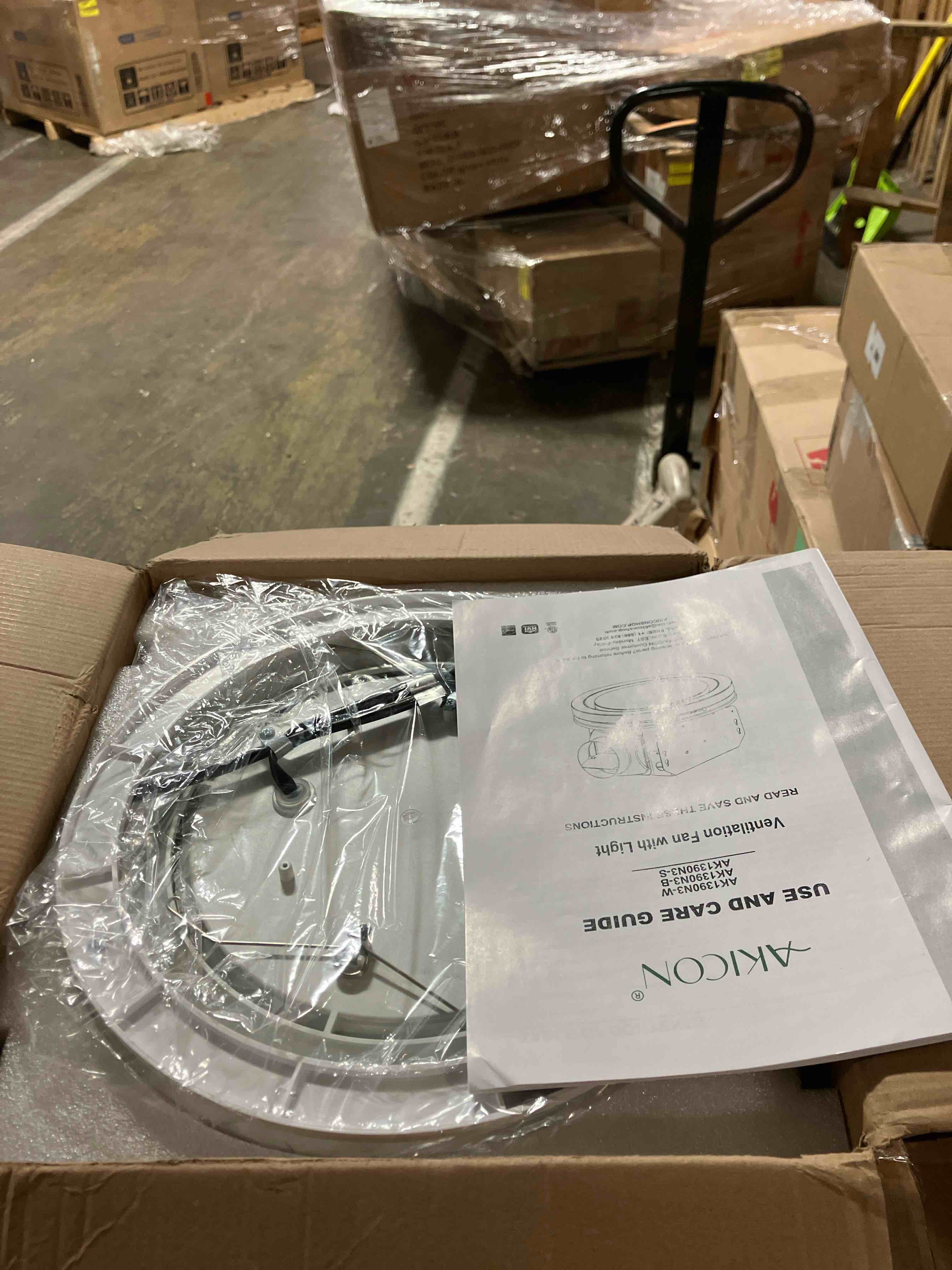 Condition photo showing New/Like New for Akicon Exhaust Fan with Bathroom Light, 90 CFM, 1.5 Sones Bathroom Exhaust Fan for ceiling, 15W Dimmable 3CCT LED Light with 5W Night Light Ventilation fan for Bathroom and Home, Round, Black