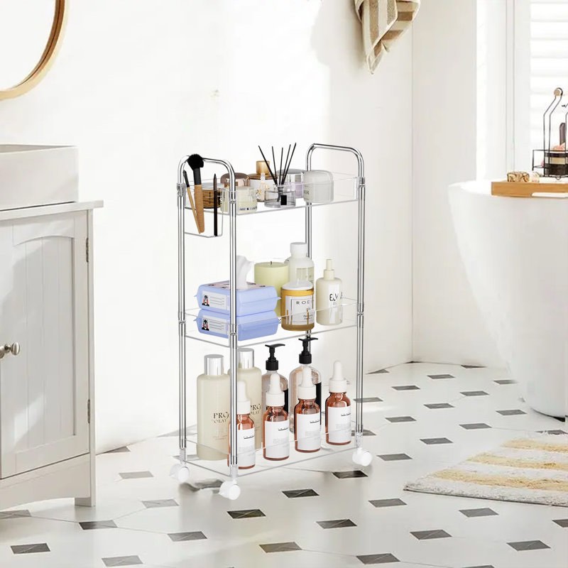 3-Tier Acrylic Shelf,Multi-functional Rolling Practical Rrolley,Flexible & Durable