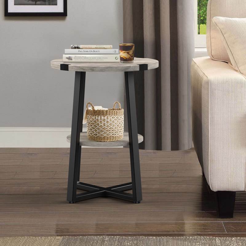 Jalanda Tall End Table with 2 USB Ports, 2 Power Outlets, and 2-Tier Storage Shelves